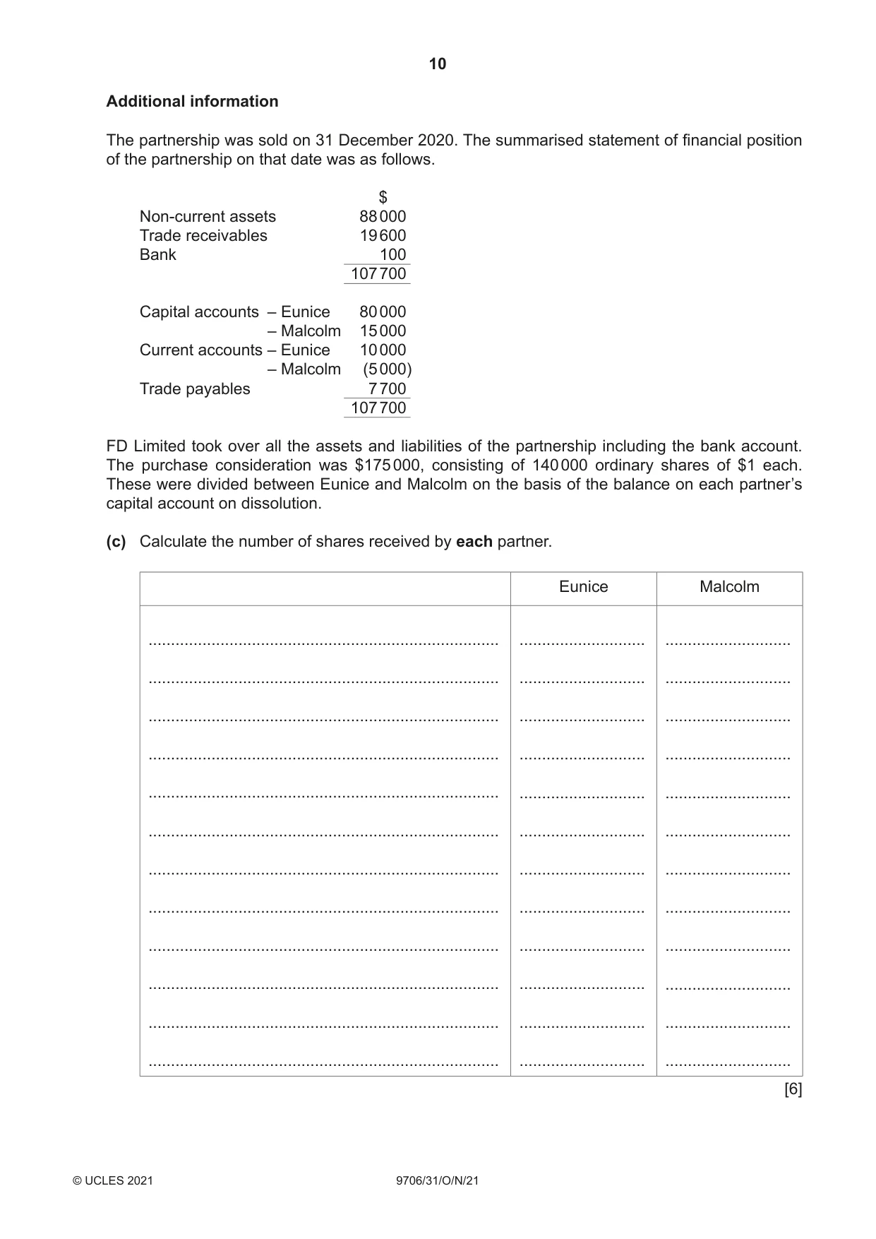 Cambridge A Level Accounting 9706 2021 Oct/Nov Paper 3 · Variant 1 question paper, page 10 of 24