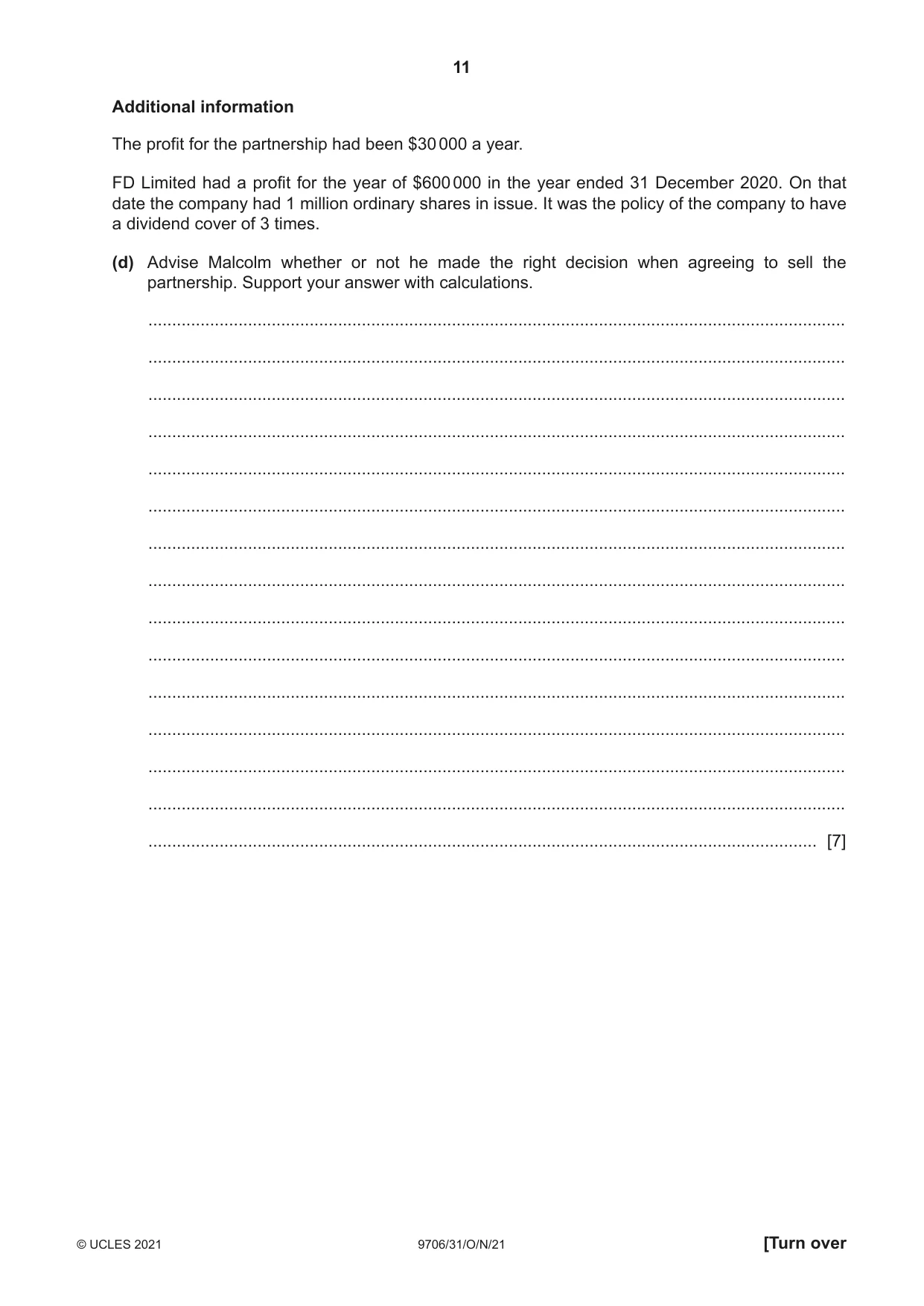 Cambridge A Level Accounting 9706 2021 Oct/Nov Paper 3 · Variant 1 question paper, page 11 of 24
