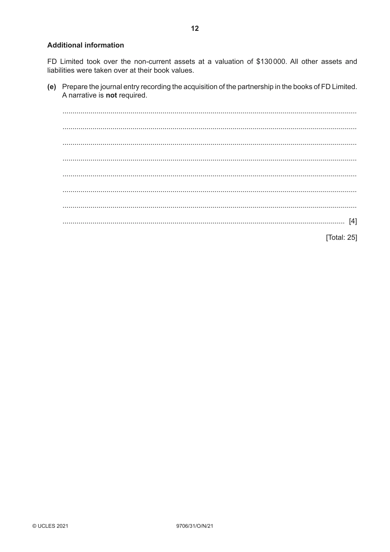 Cambridge A Level Accounting 9706 2021 Oct/Nov Paper 3 · Variant 1 question paper, page 12 of 24