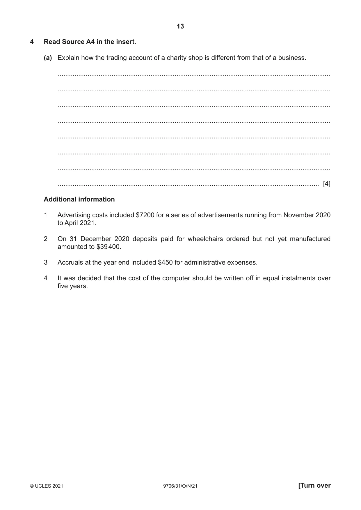 Cambridge A Level Accounting 9706 2021 Oct/Nov Paper 3 · Variant 1 question paper, page 13 of 24
