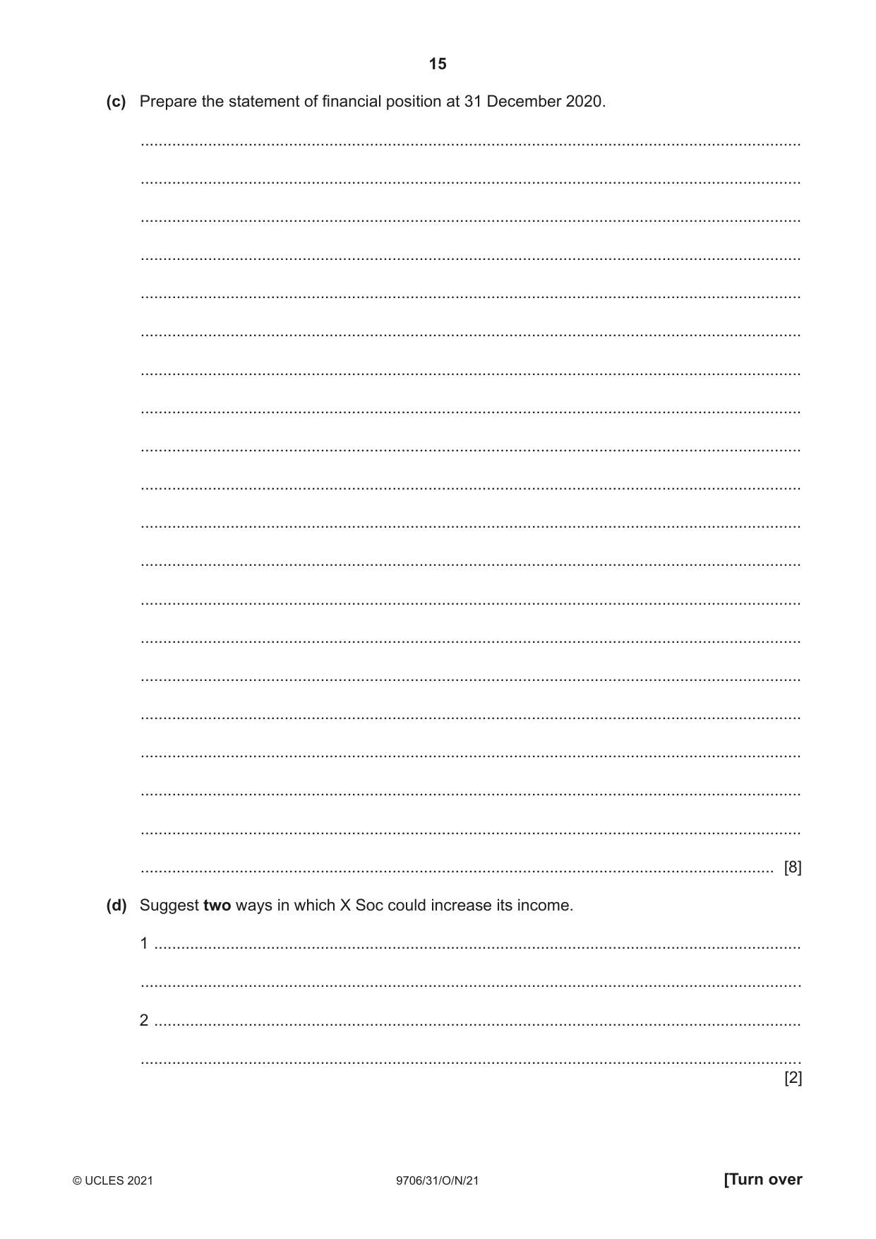Cambridge A Level Accounting 9706 2021 Oct/Nov Paper 3 · Variant 1 question paper, page 15 of 24
