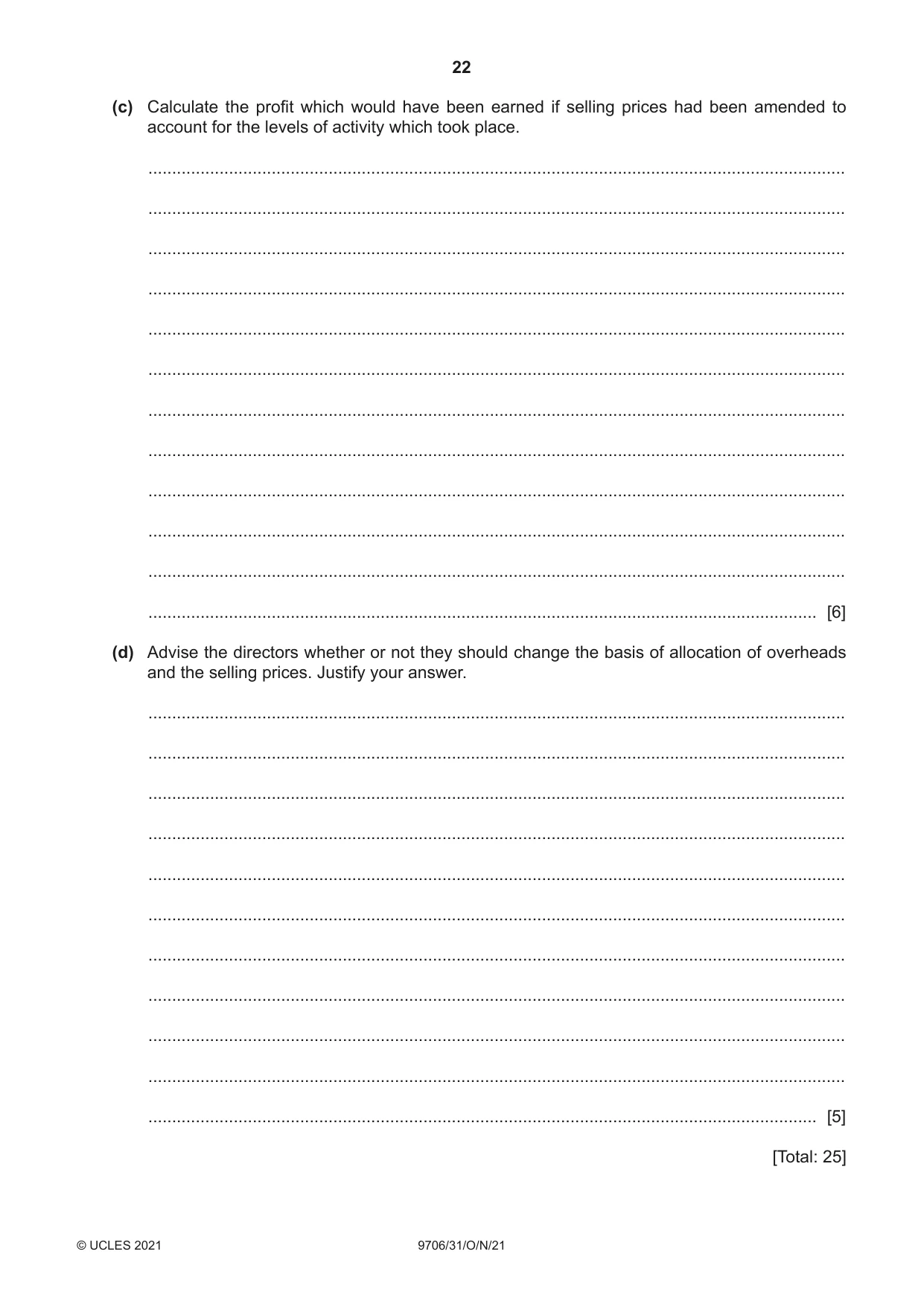 Cambridge A Level Accounting 9706 2021 Oct/Nov Paper 3 · Variant 1 question paper, page 22 of 24