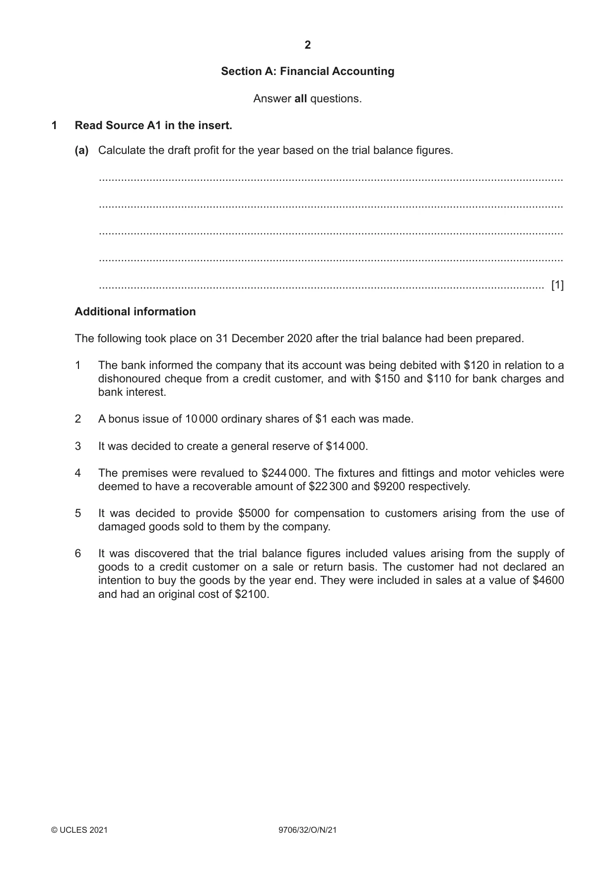 Cambridge A Level Accounting 9706 2021 Oct/Nov Paper 3 · Variant 2 question paper, page 2 of 24