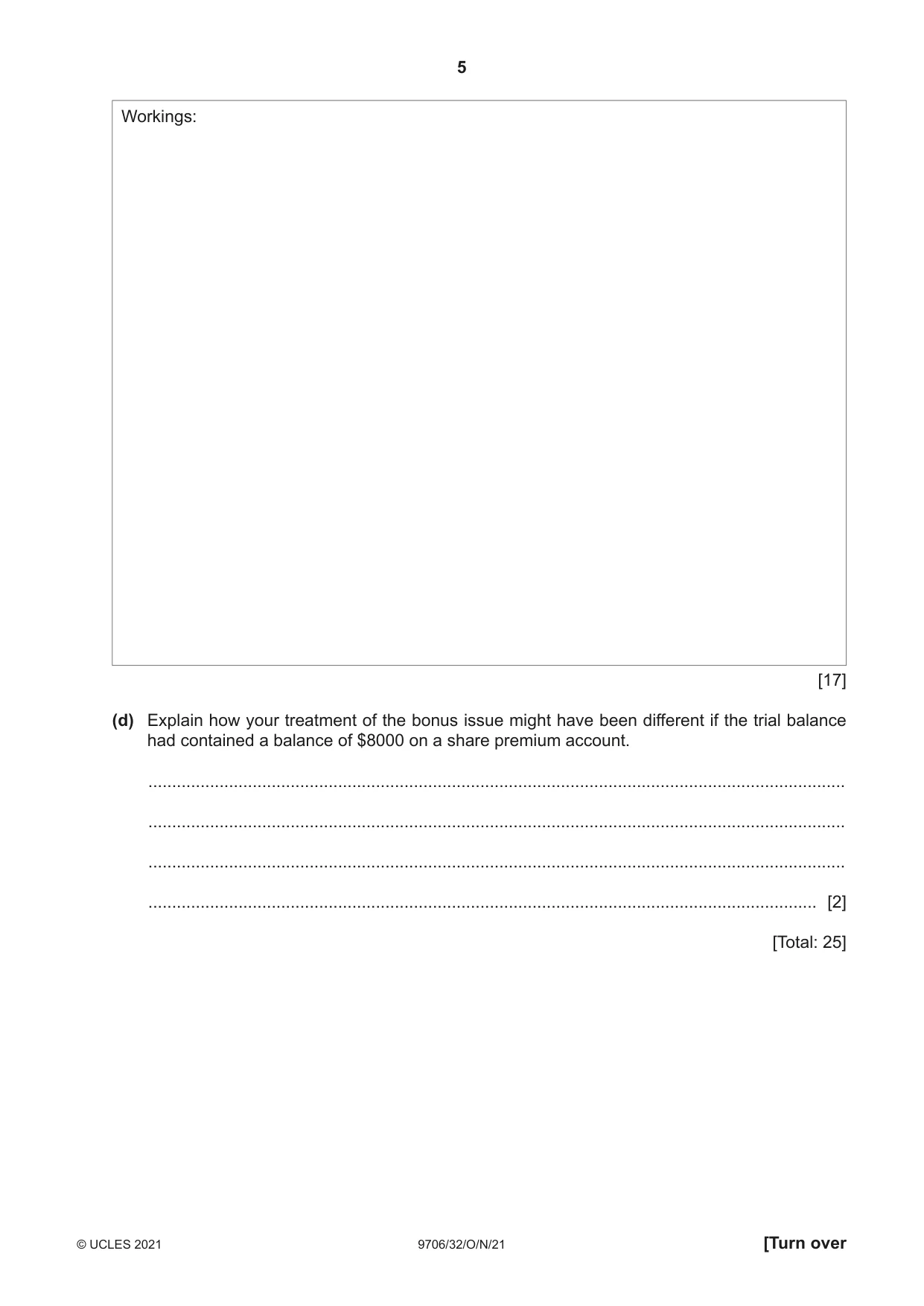 Cambridge A Level Accounting 9706 2021 Oct/Nov Paper 3 · Variant 2 question paper, page 5 of 24