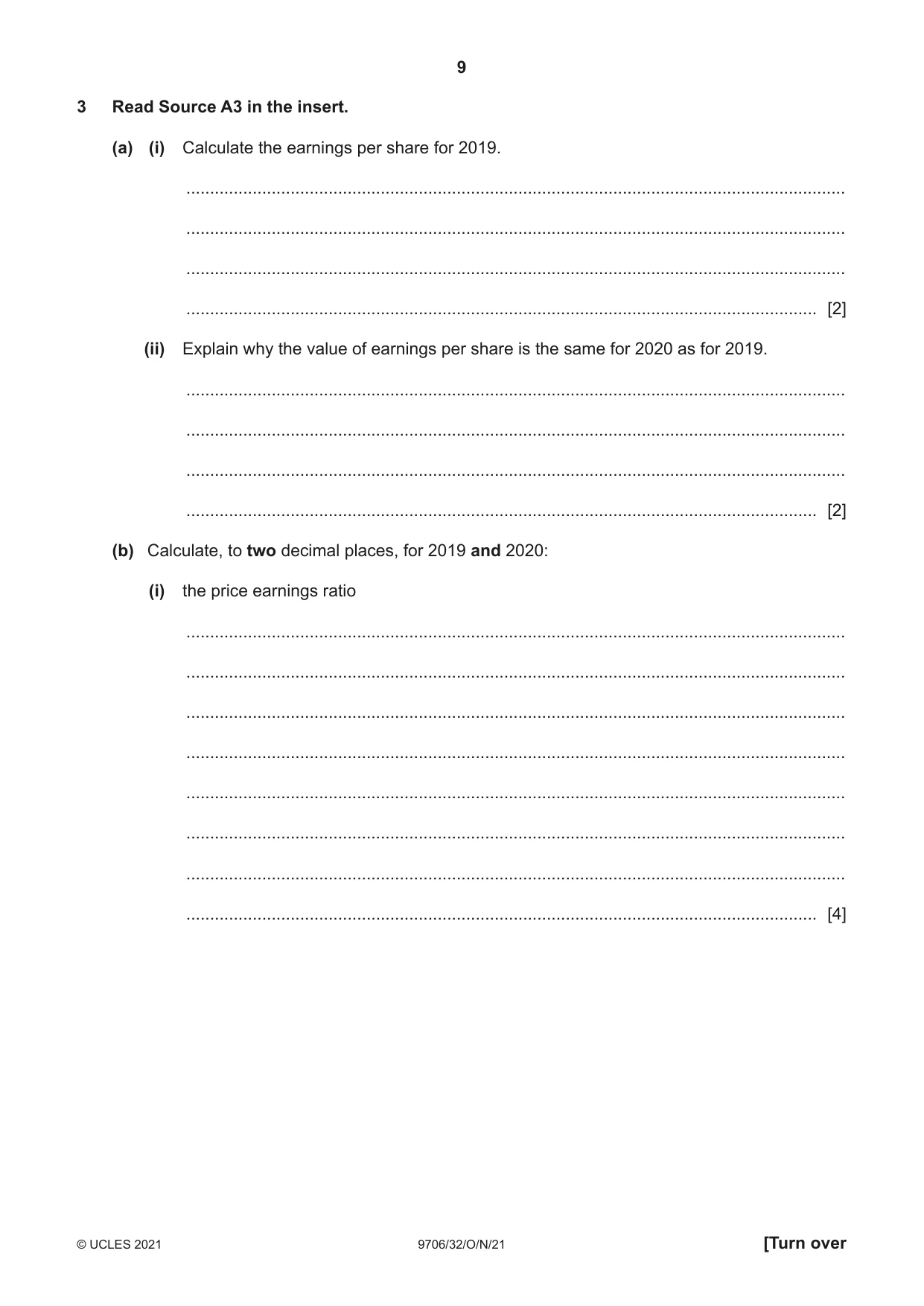 Cambridge A Level Accounting 9706 2021 Oct/Nov Paper 3 · Variant 2 question paper, page 9 of 24