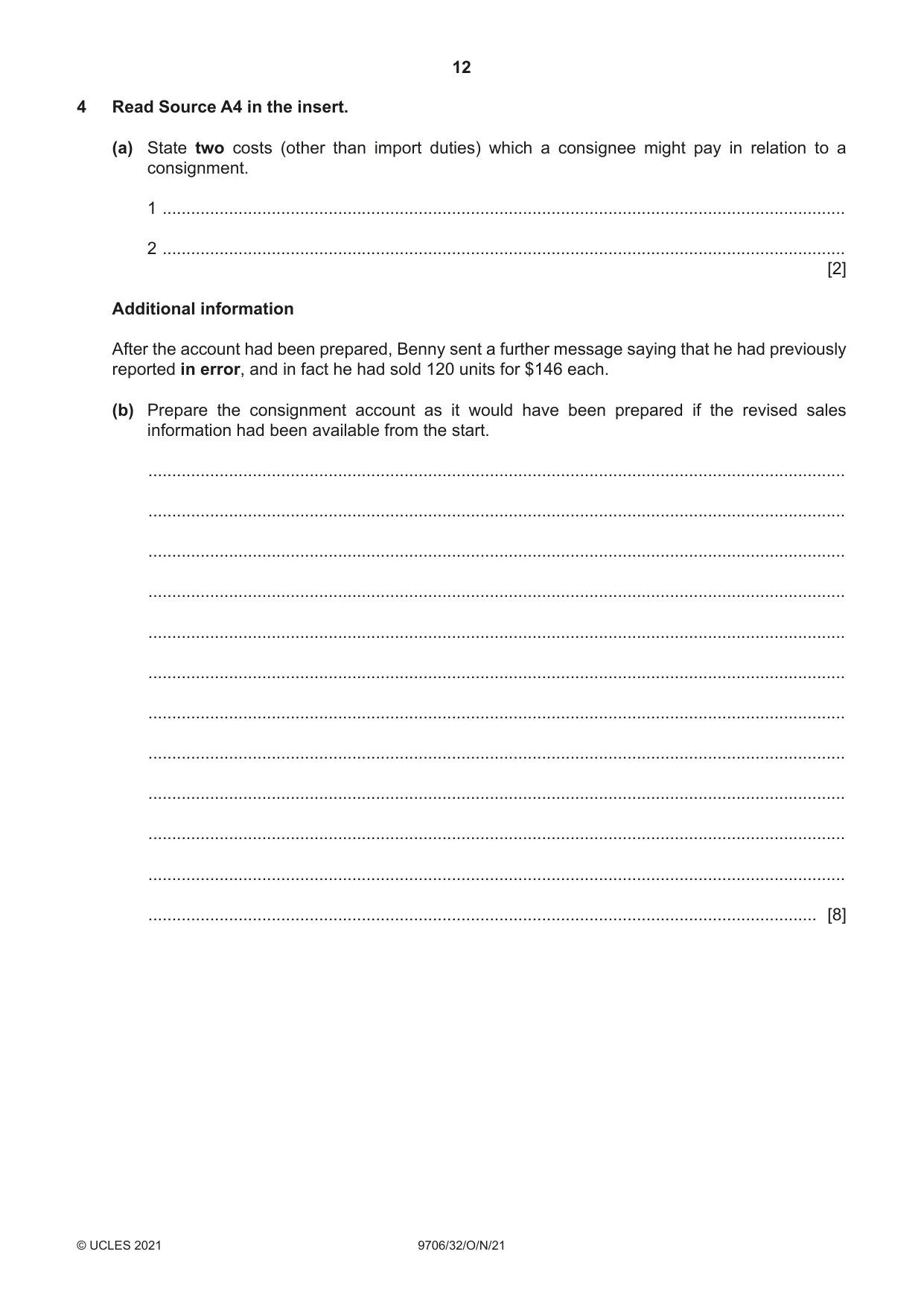 Cambridge A Level Accounting 9706 2021 Oct/Nov Paper 3 · Variant 2 question paper, page 12 of 24