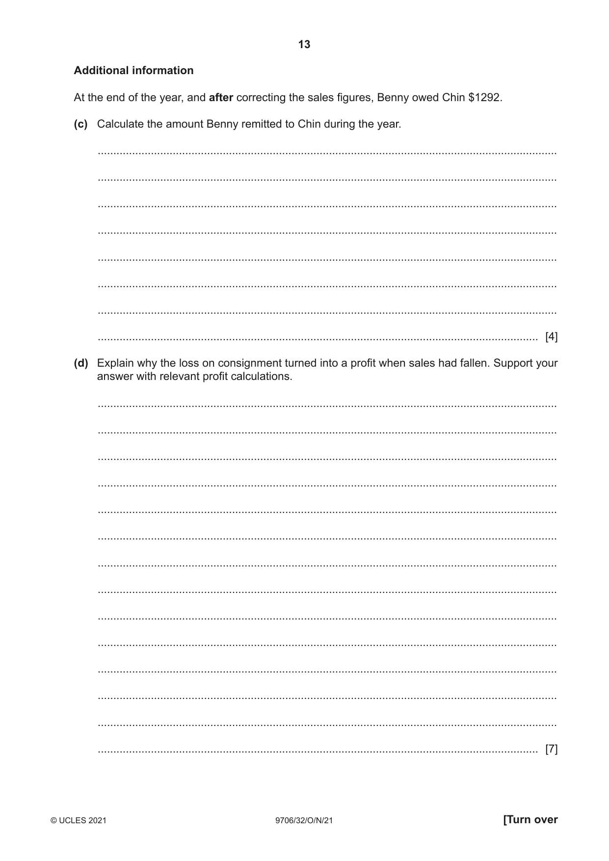 Cambridge A Level Accounting 9706 2021 Oct/Nov Paper 3 · Variant 2 question paper, page 13 of 24
