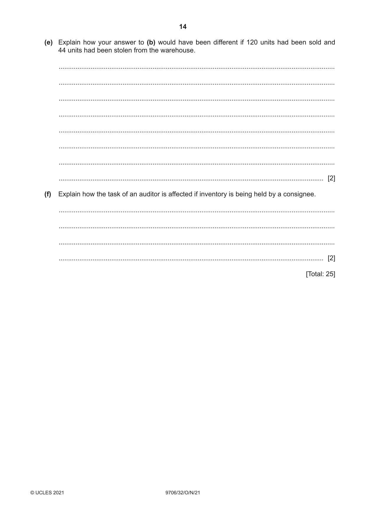 Cambridge A Level Accounting 9706 2021 Oct/Nov Paper 3 · Variant 2 question paper, page 14 of 24