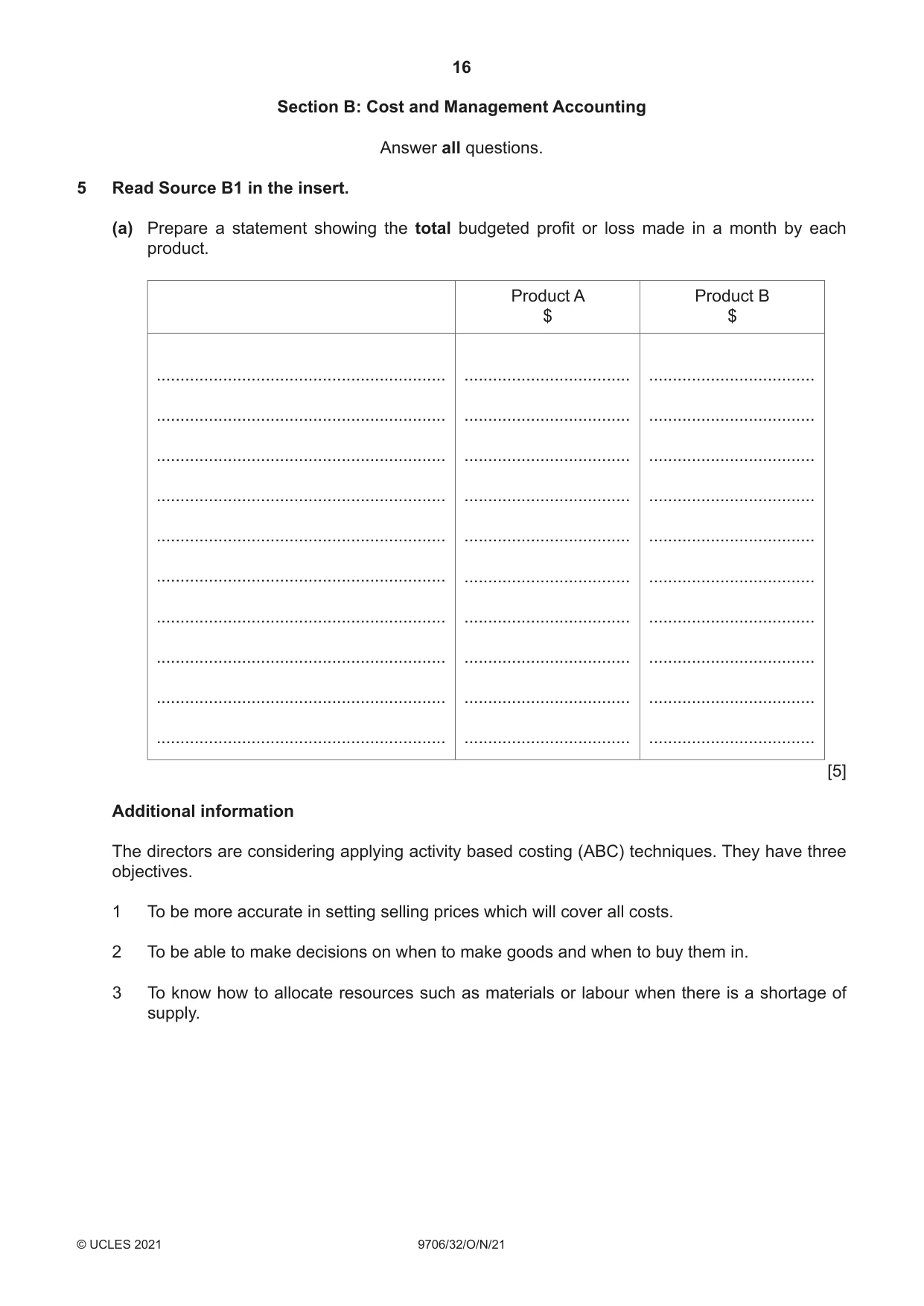 Cambridge A Level Accounting 9706 2021 Oct/Nov Paper 3 · Variant 2 question paper, page 16 of 24