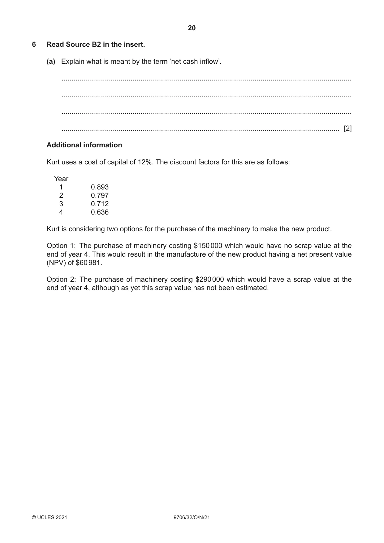 Cambridge A Level Accounting 9706 2021 Oct/Nov Paper 3 · Variant 2 question paper, page 20 of 24