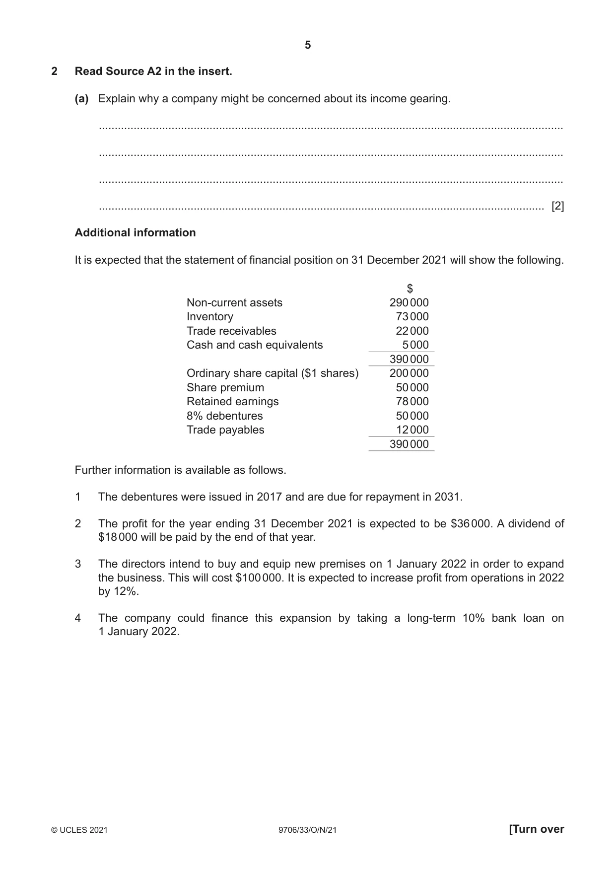 Cambridge A Level Accounting 9706 2021 Oct/Nov Paper 3 · Variant 3 question paper, page 5 of 24