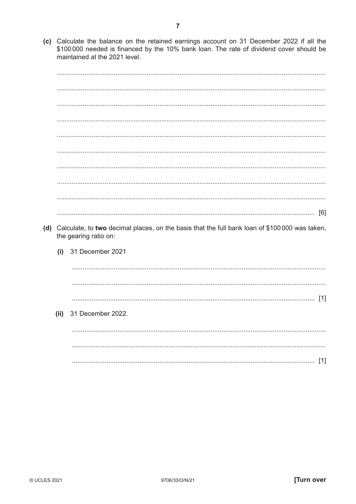 Cambridge A Level Accounting 9706 2021 Oct/Nov Paper 3 · Variant 3 question paper, page 7 of 24