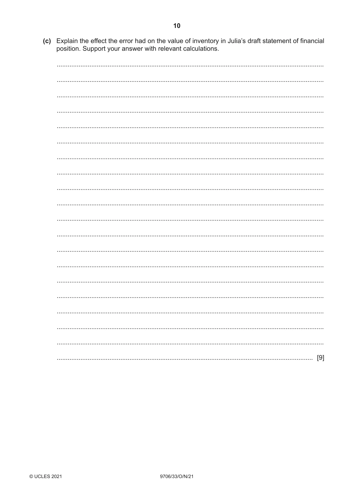 Cambridge A Level Accounting 9706 2021 Oct/Nov Paper 3 · Variant 3 question paper, page 10 of 24