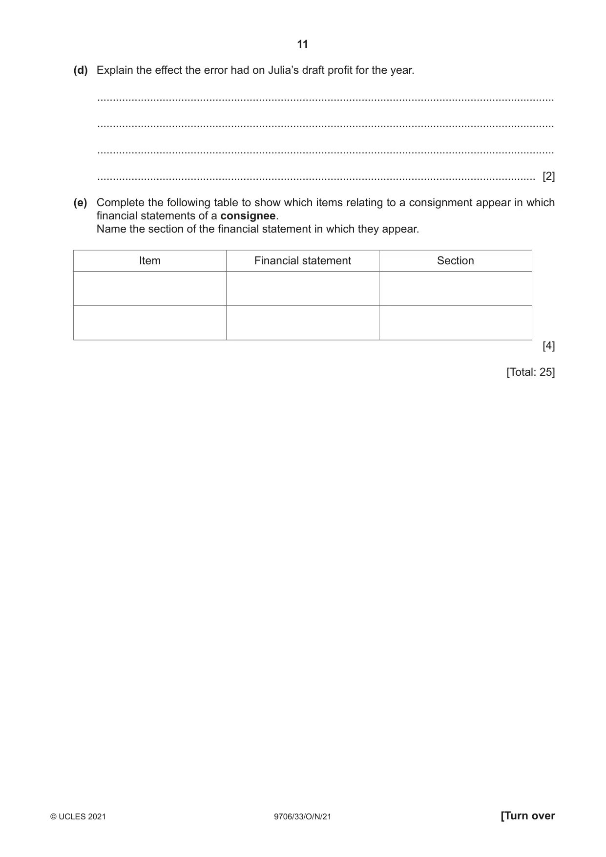 Cambridge A Level Accounting 9706 2021 Oct/Nov Paper 3 · Variant 3 question paper, page 11 of 24