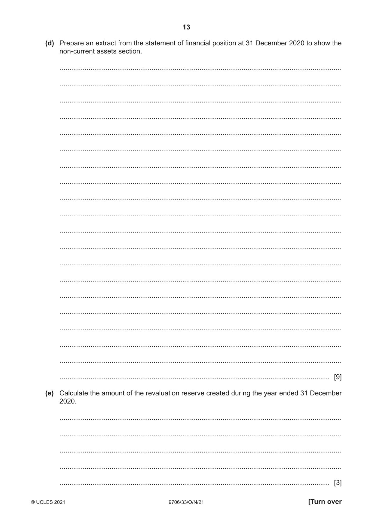 Cambridge A Level Accounting 9706 2021 Oct/Nov Paper 3 · Variant 3 question paper, page 13 of 24