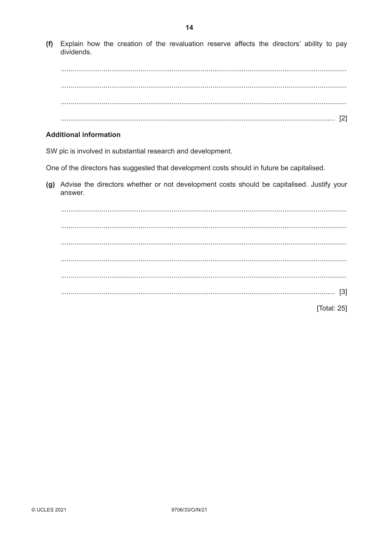 Cambridge A Level Accounting 9706 2021 Oct/Nov Paper 3 · Variant 3 question paper, page 14 of 24