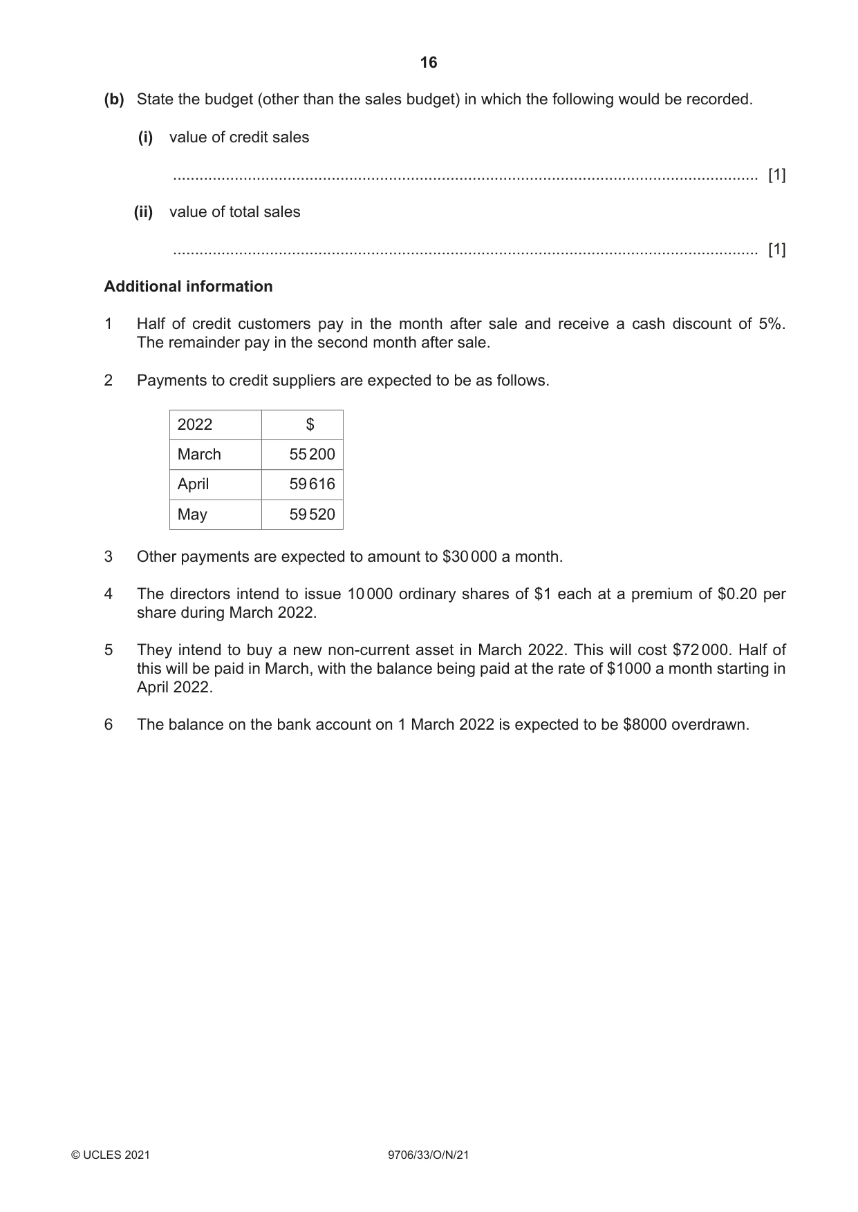 Cambridge A Level Accounting 9706 2021 Oct/Nov Paper 3 · Variant 3 question paper, page 16 of 24