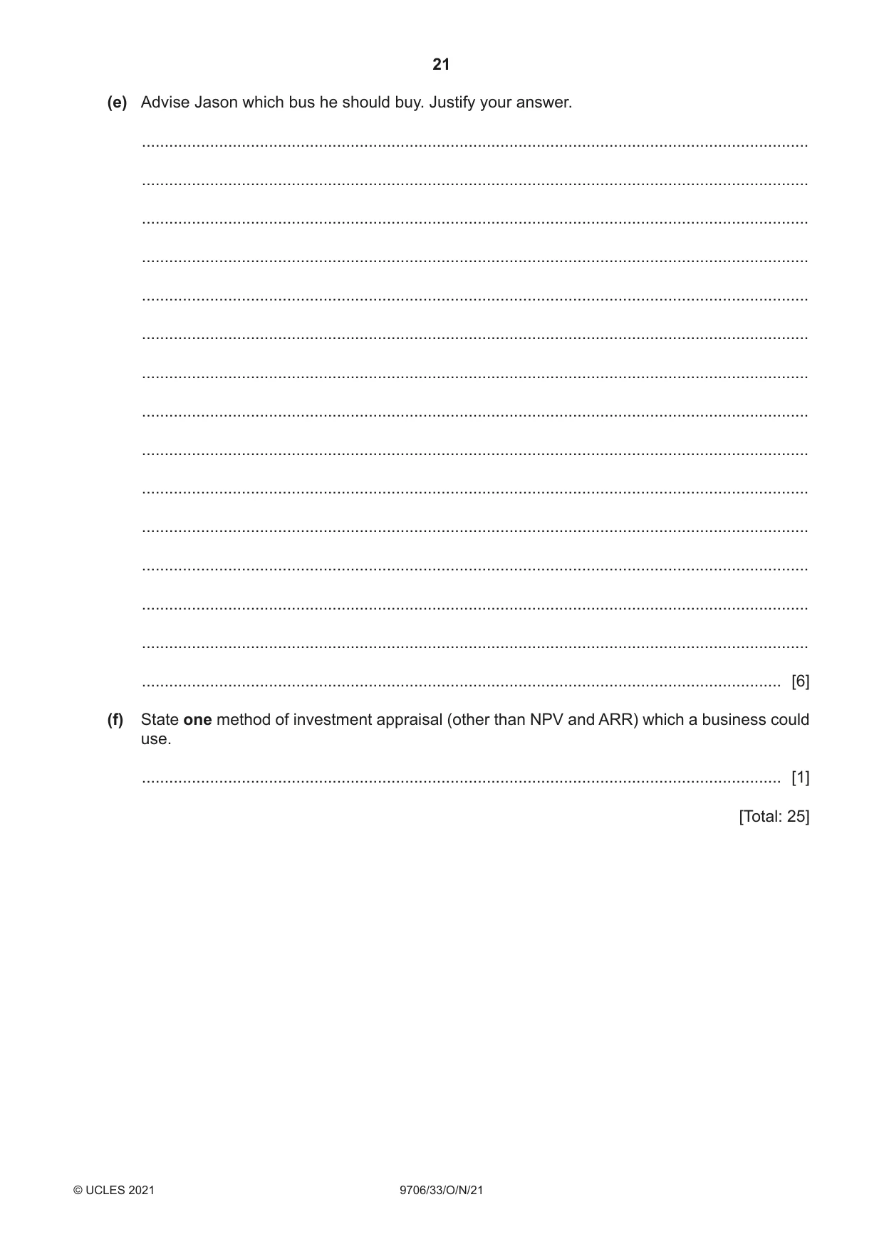 Cambridge A Level Accounting 9706 2021 Oct/Nov Paper 3 · Variant 3 question paper, page 21 of 24