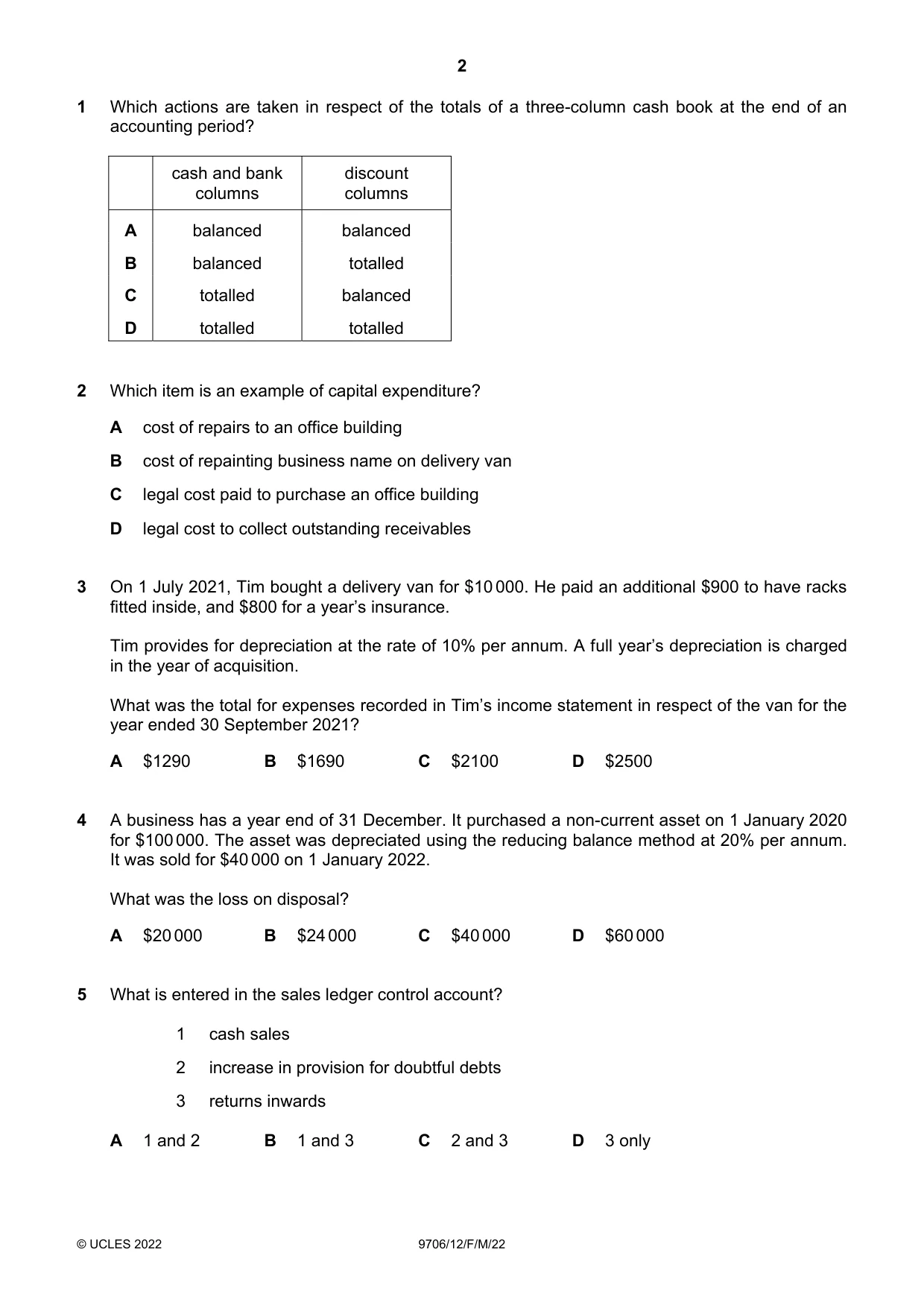Cambridge A Level Accounting 9706 2022 Feb/March Paper 1 · Variant 2 question paper, page 2 of 12