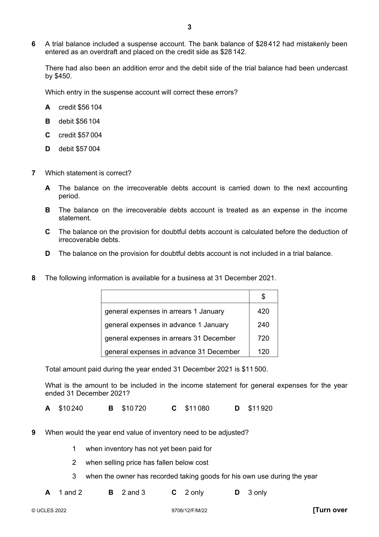 Cambridge A Level Accounting 9706 2022 Feb/March Paper 1 · Variant 2 question paper, page 3 of 12