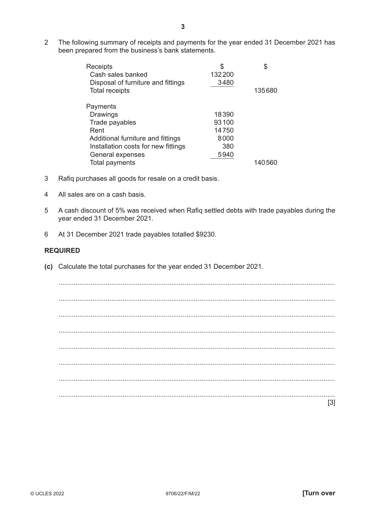 Cambridge A Level Accounting 9706 2022 Feb/March Paper 2 · Variant 2 question paper, page 3 of 20
