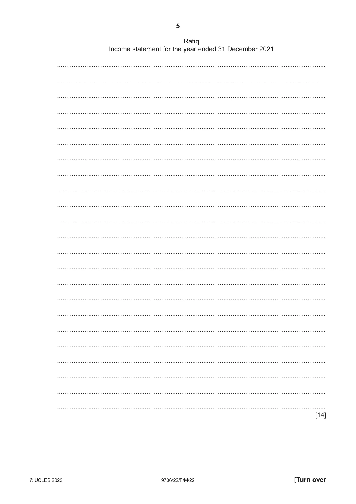 Cambridge A Level Accounting 9706 2022 Feb/March Paper 2 · Variant 2 question paper, page 5 of 20