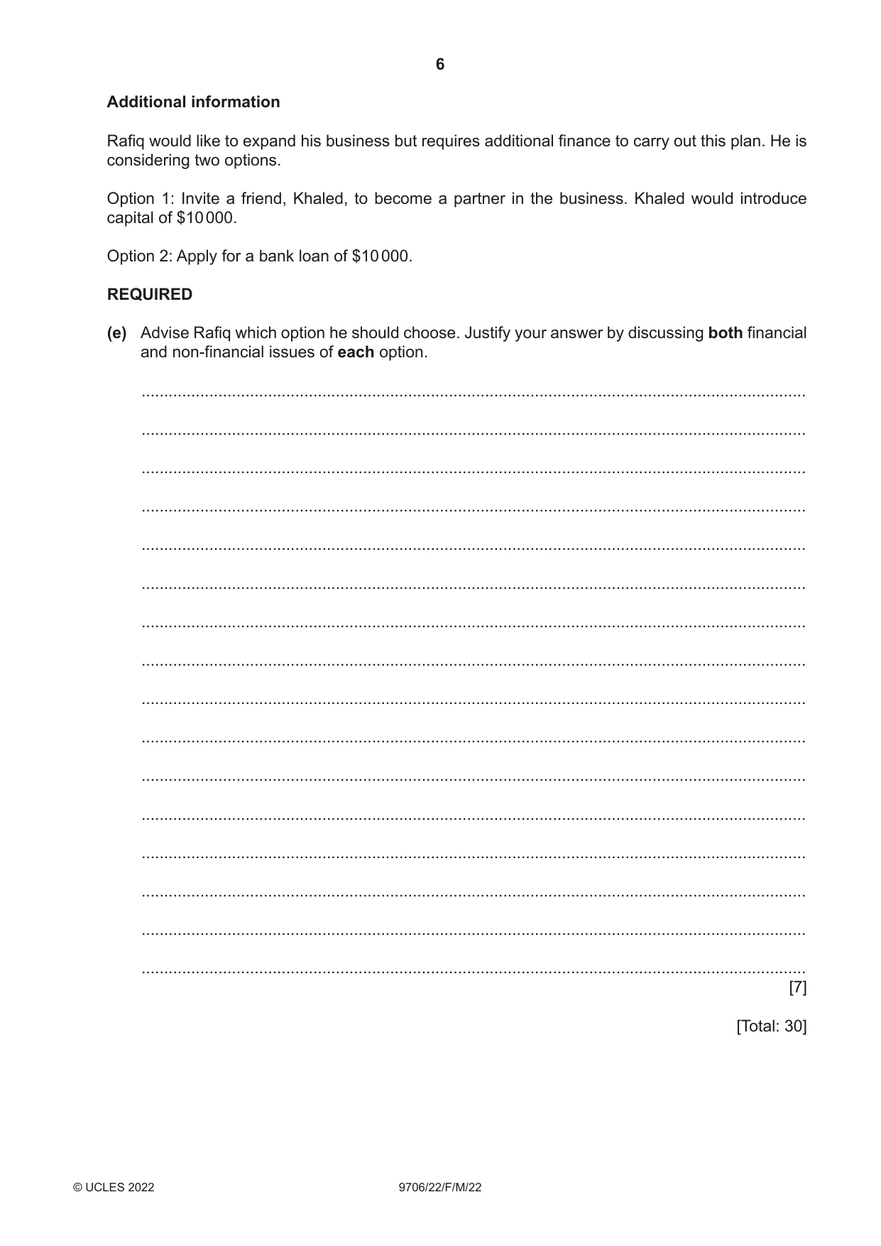 Cambridge A Level Accounting 9706 2022 Feb/March Paper 2 · Variant 2 question paper, page 6 of 20