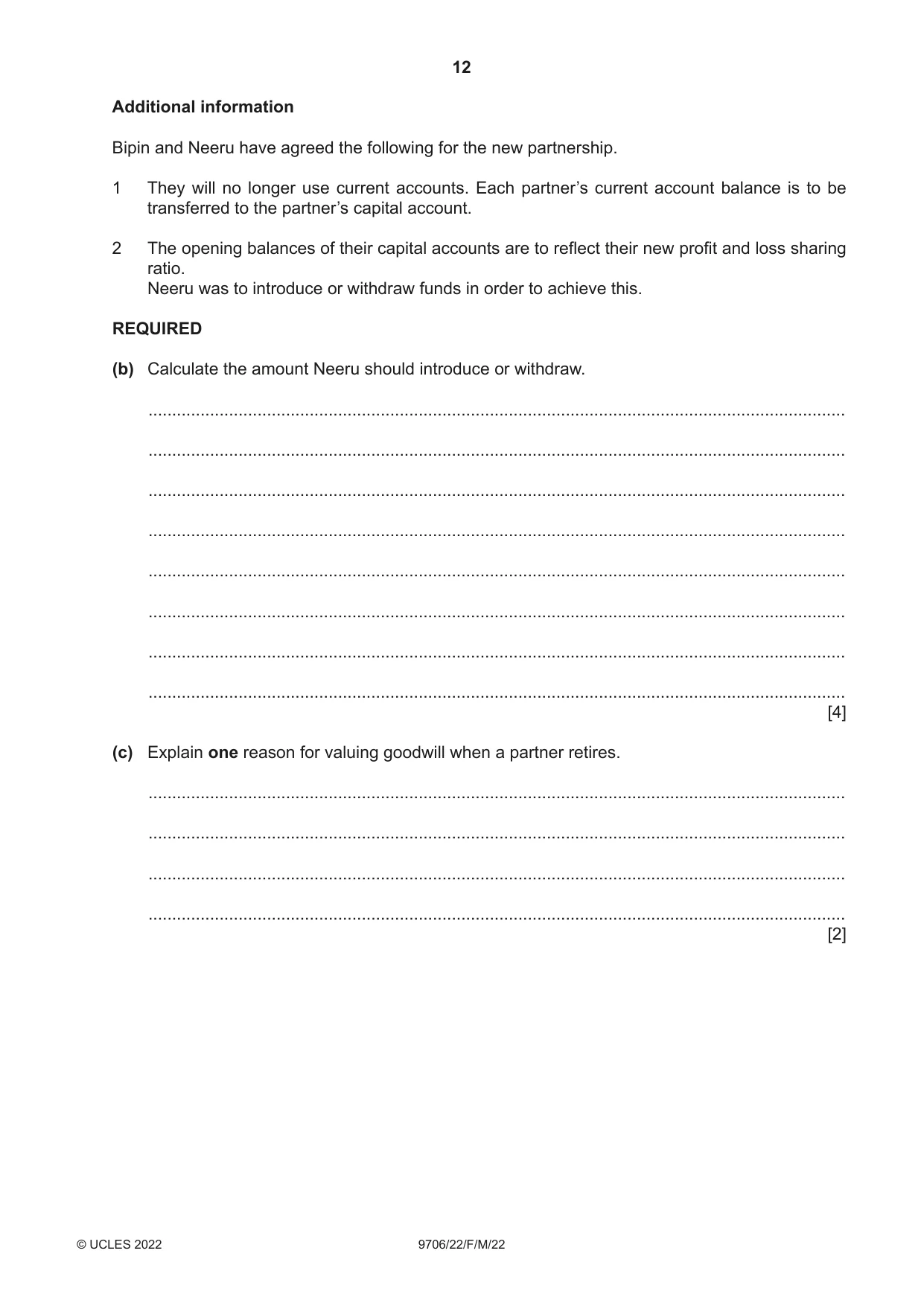 Cambridge A Level Accounting 9706 2022 Feb/March Paper 2 · Variant 2 question paper, page 12 of 20