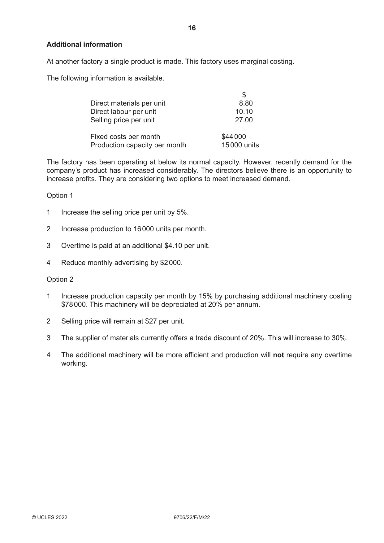 Cambridge A Level Accounting 9706 2022 Feb/March Paper 2 · Variant 2 question paper, page 16 of 20