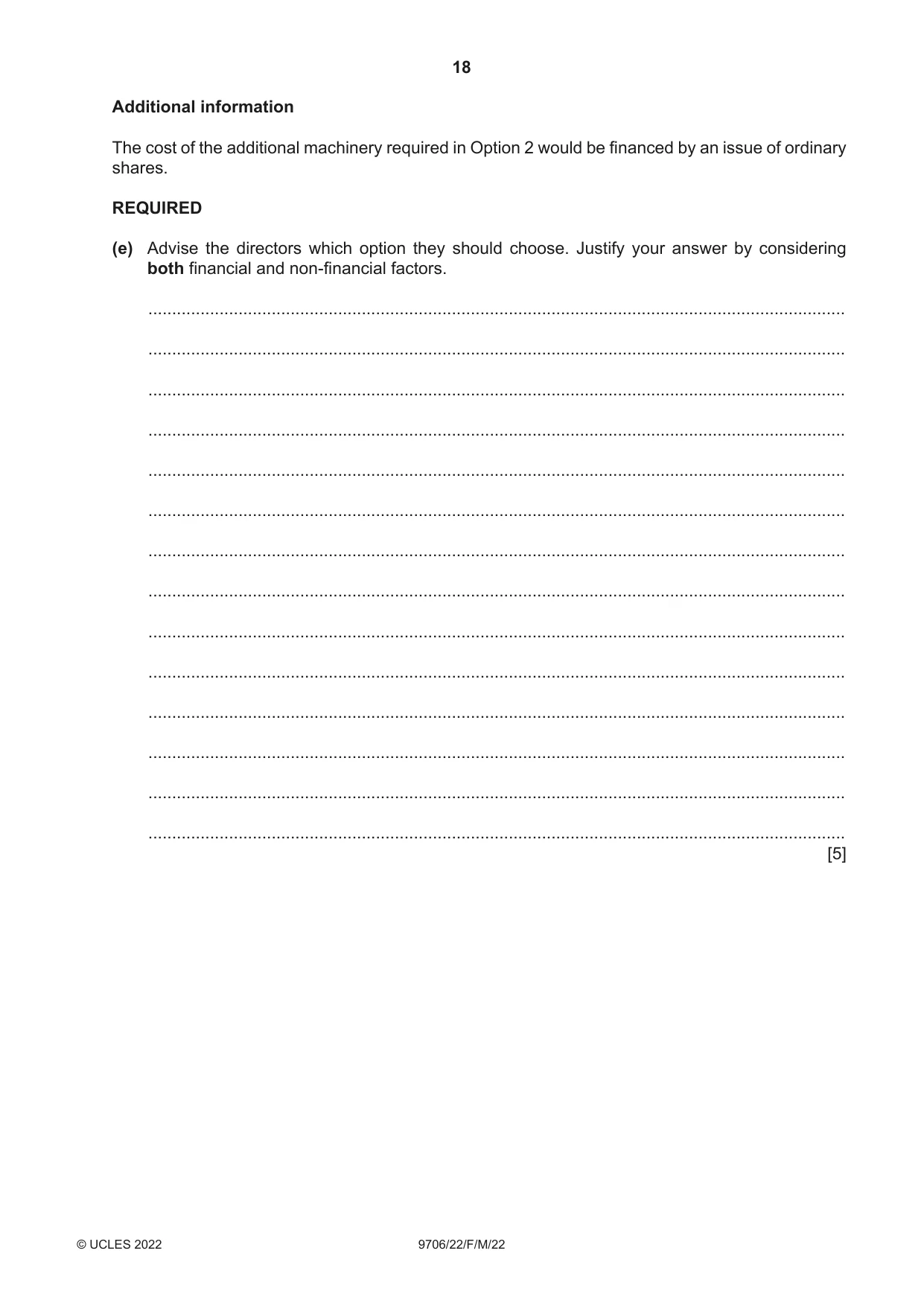 Cambridge A Level Accounting 9706 2022 Feb/March Paper 2 · Variant 2 question paper, page 18 of 20