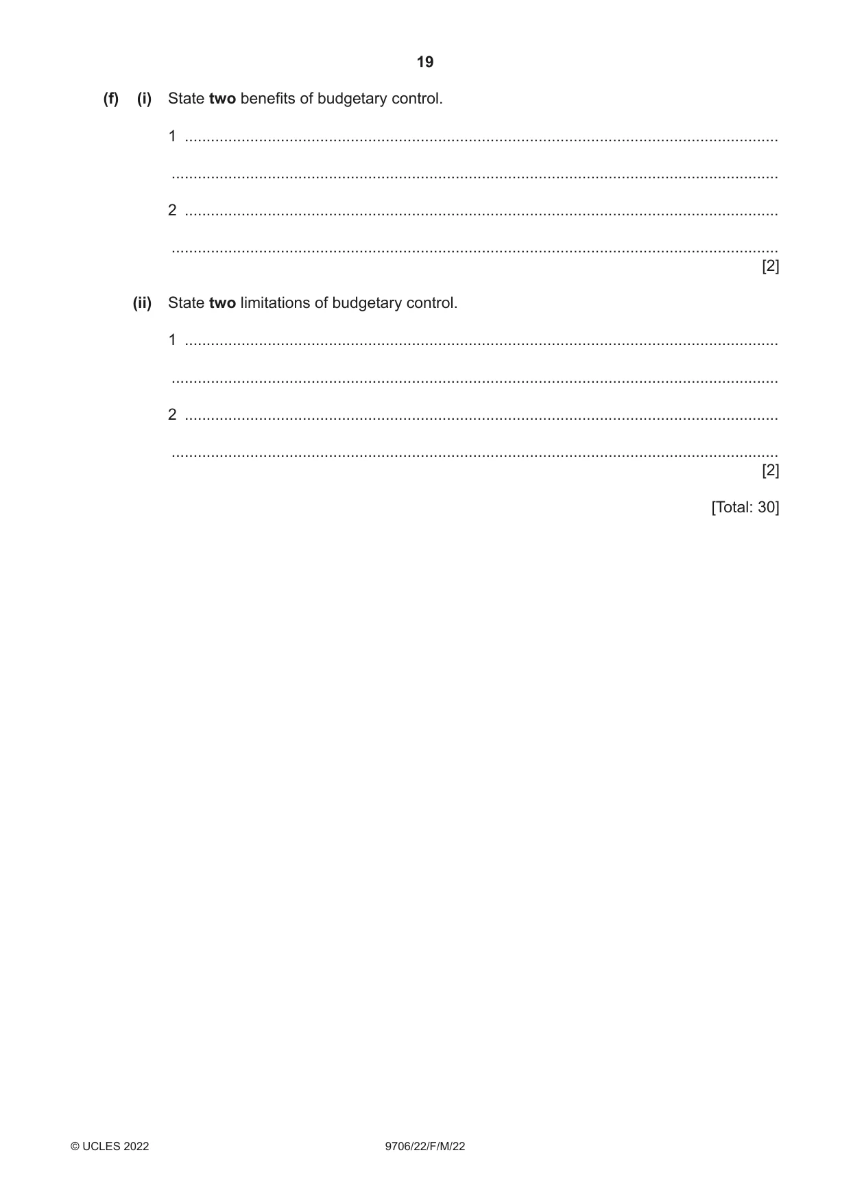 Cambridge A Level Accounting 9706 2022 Feb/March Paper 2 · Variant 2 question paper, page 19 of 20