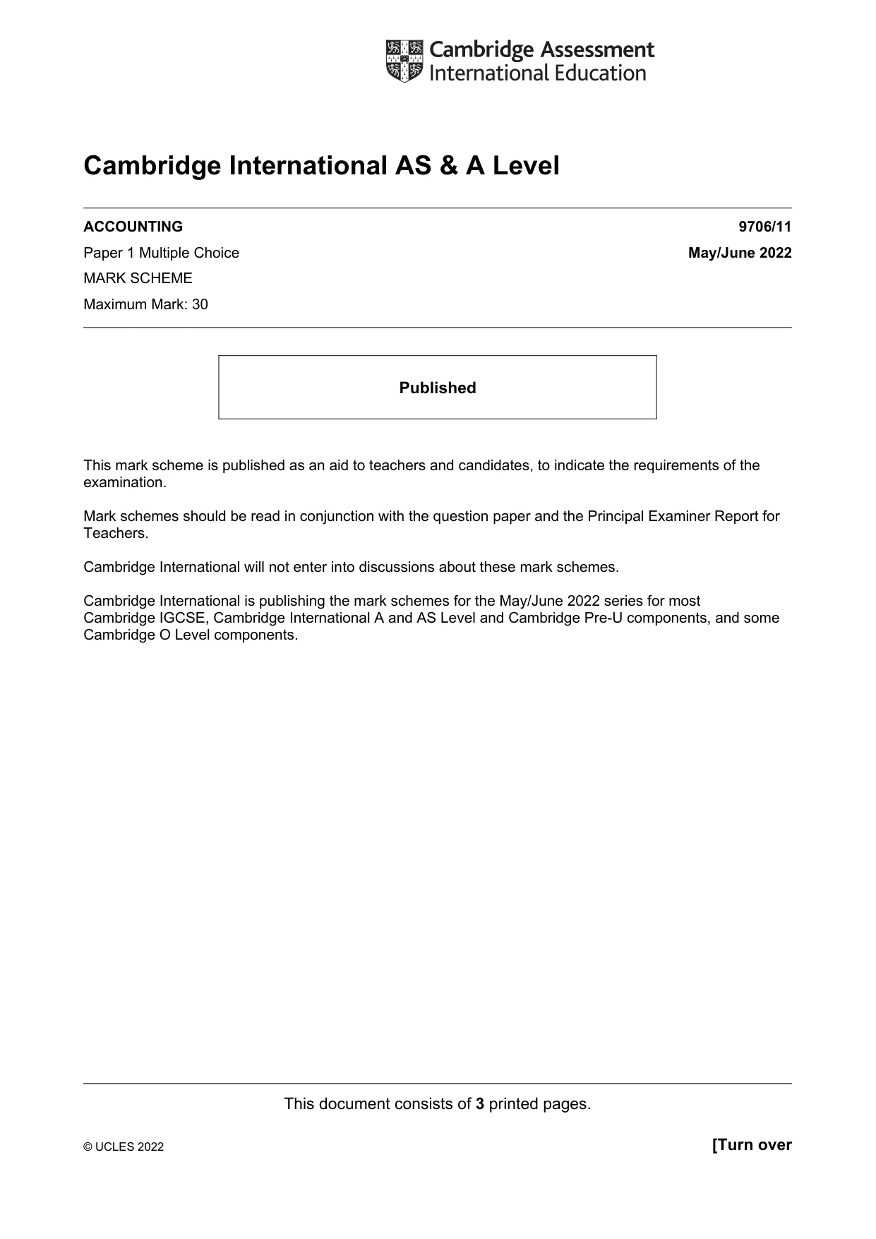 Mark scheme, page 1 of 3
