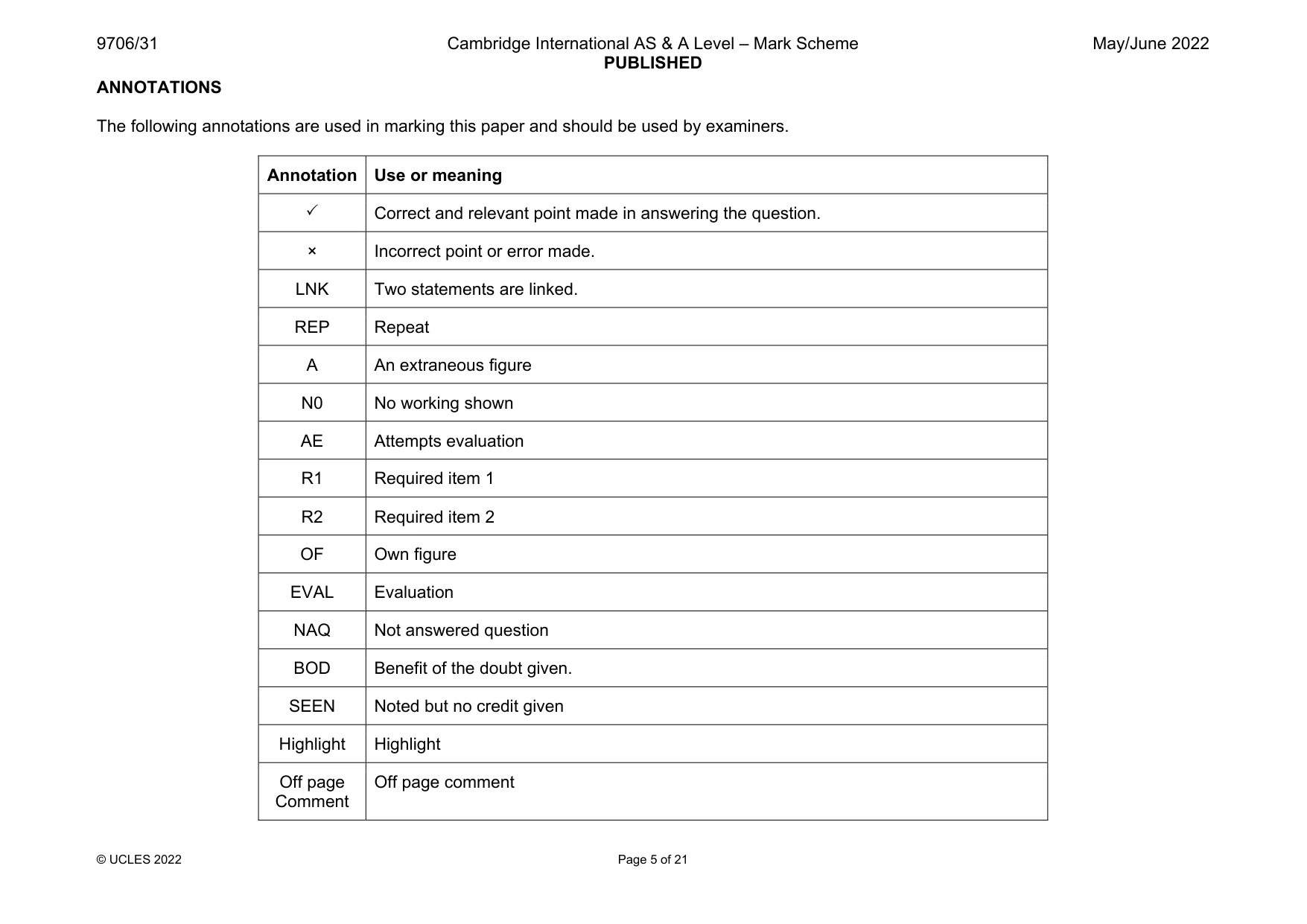 Mark scheme, page 5 of 21