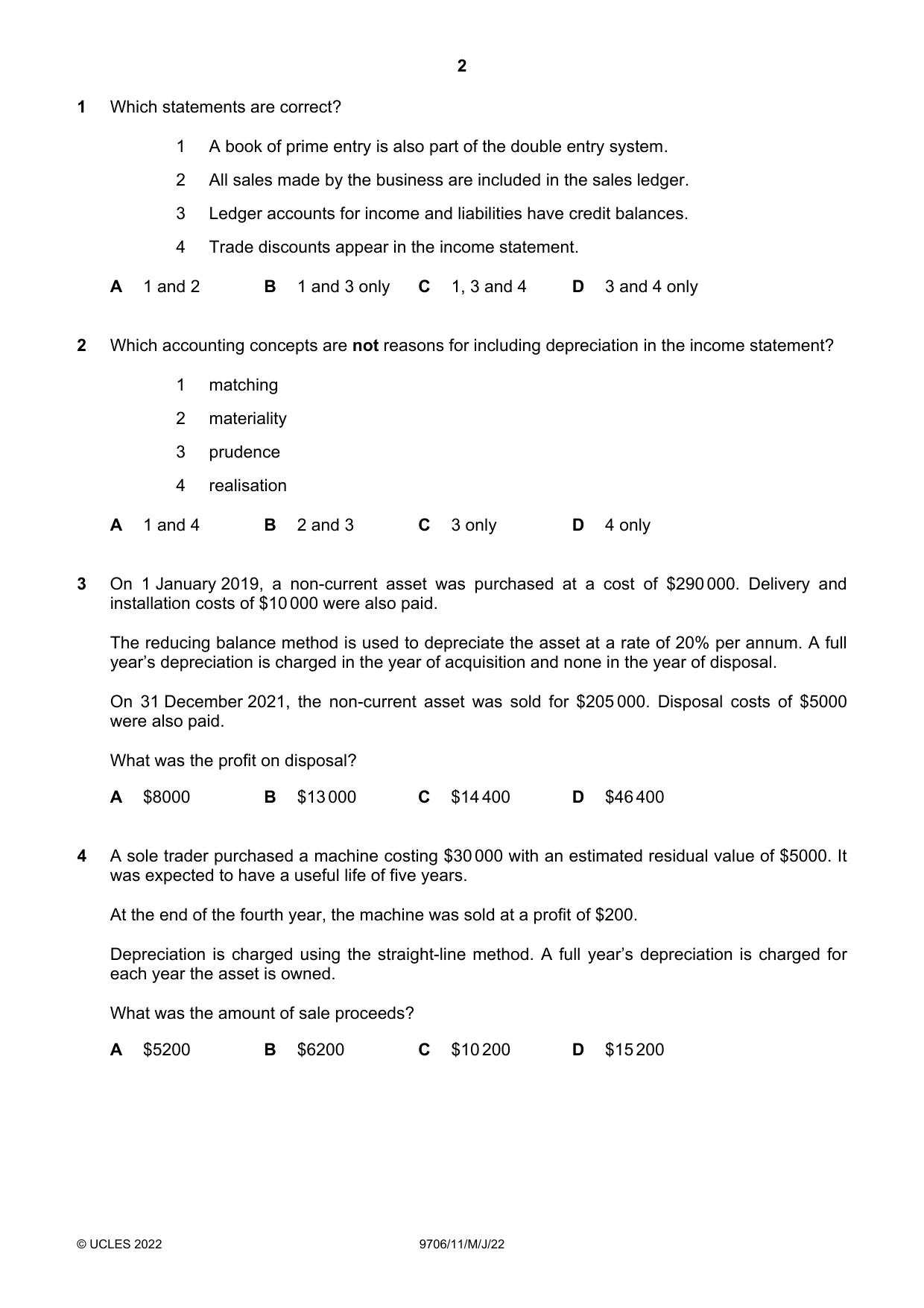 Cambridge A Level Accounting 9706 2022 May/June Paper 1 · Variant 1 question paper, page 2 of 12