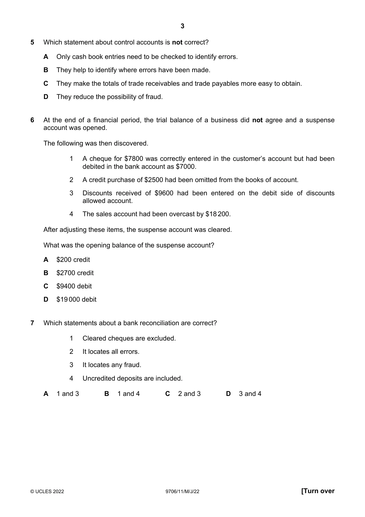 Cambridge A Level Accounting 9706 2022 May/June Paper 1 · Variant 1 question paper, page 3 of 12