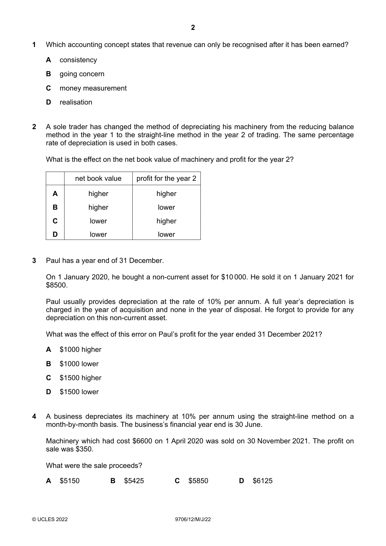 Cambridge A Level Accounting 9706 2022 May/June Paper 1 · Variant 2 question paper, page 2 of 12