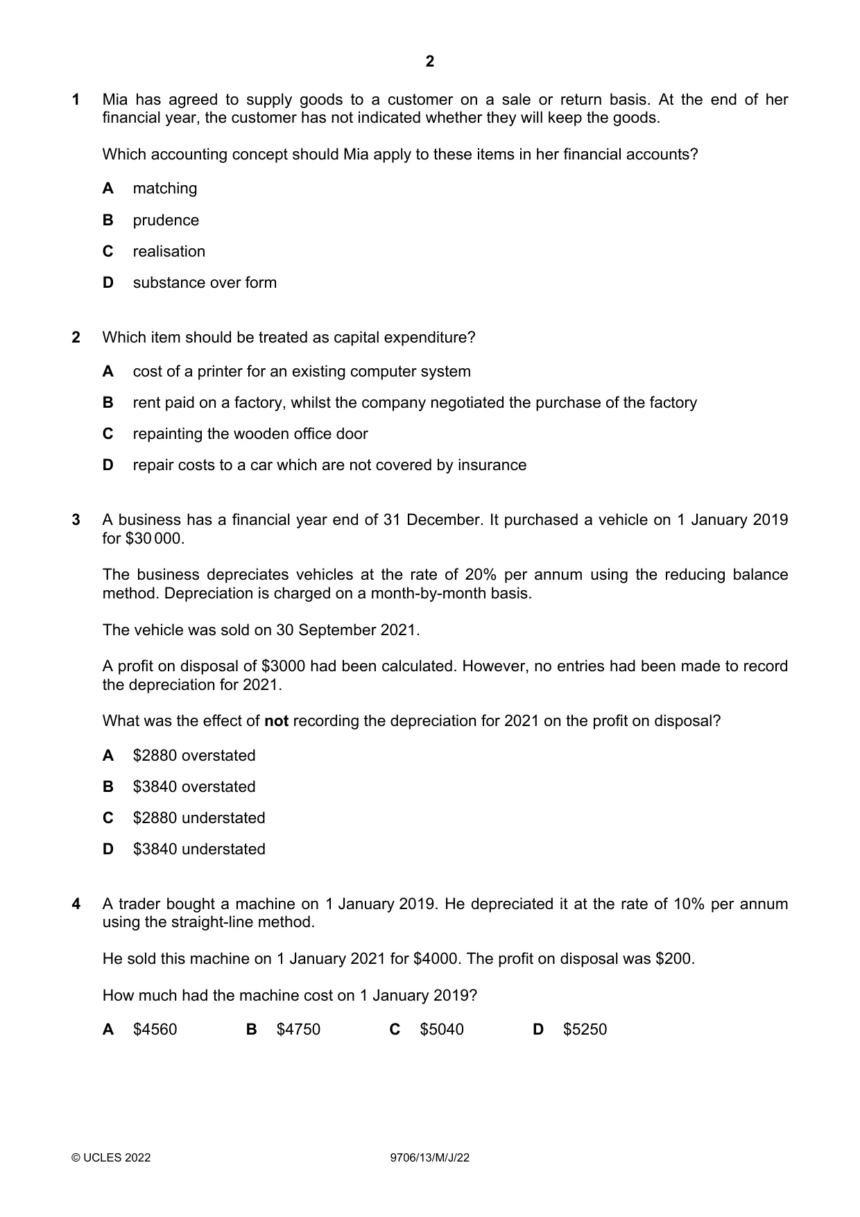 Cambridge A Level Accounting 9706 2022 May/June Paper 1 · Variant 3 question paper, page 2 of 12