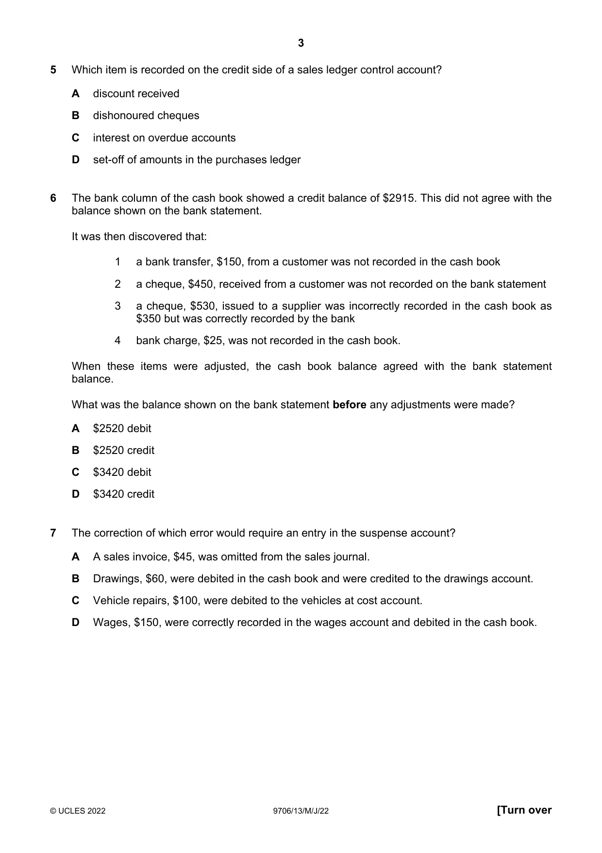 Cambridge A Level Accounting 9706 2022 May/June Paper 1 · Variant 3 question paper, page 3 of 12