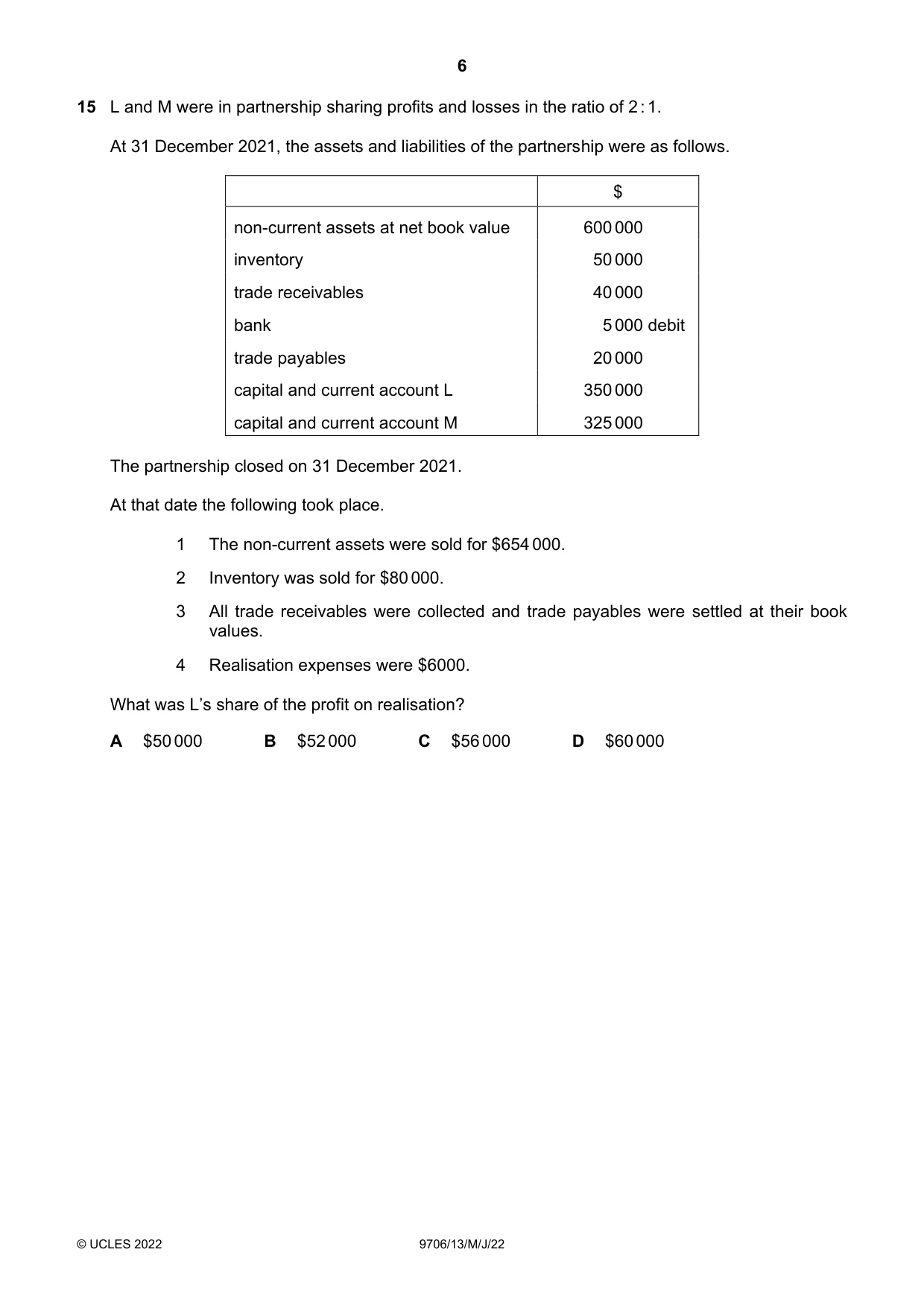Cambridge A Level Accounting 9706 2022 May/June Paper 1 · Variant 3 question paper, page 6 of 12