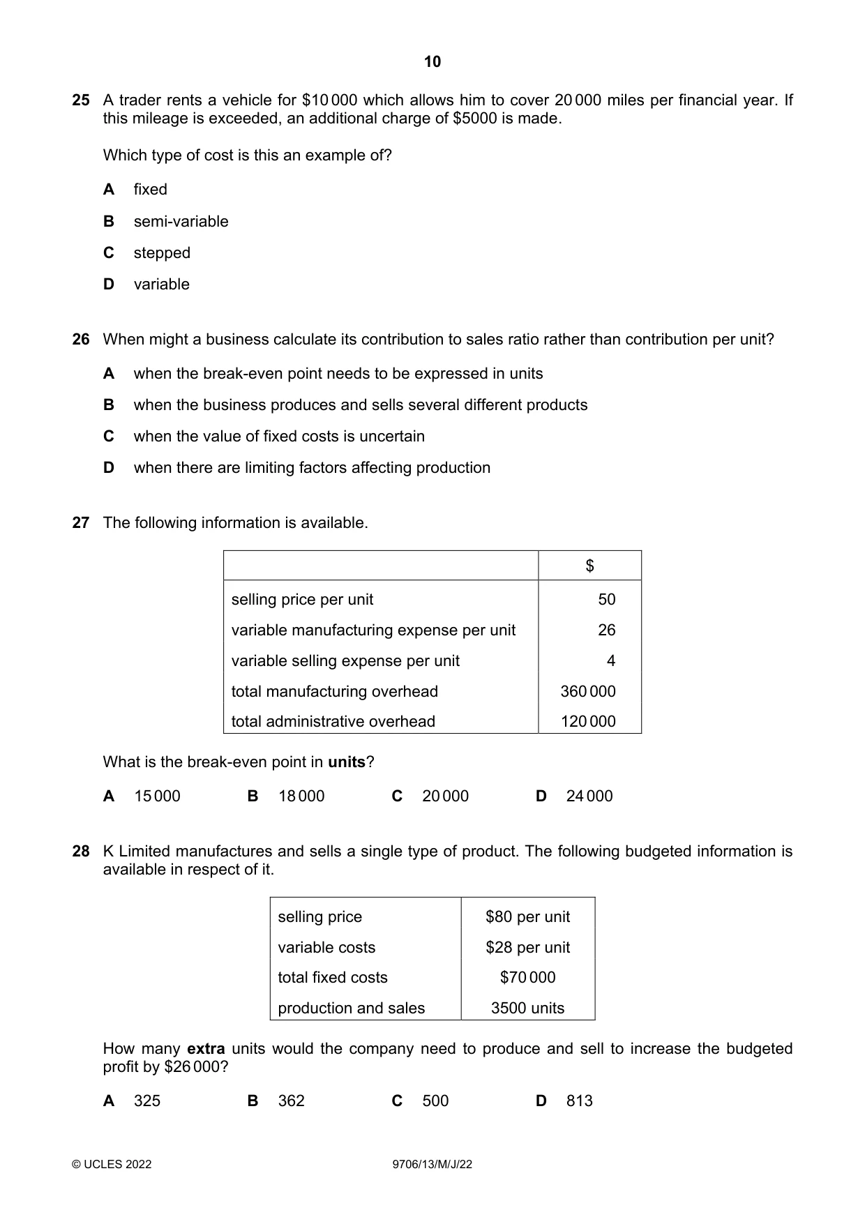 Cambridge A Level Accounting 9706 2022 May/June Paper 1 · Variant 3 question paper, page 10 of 12