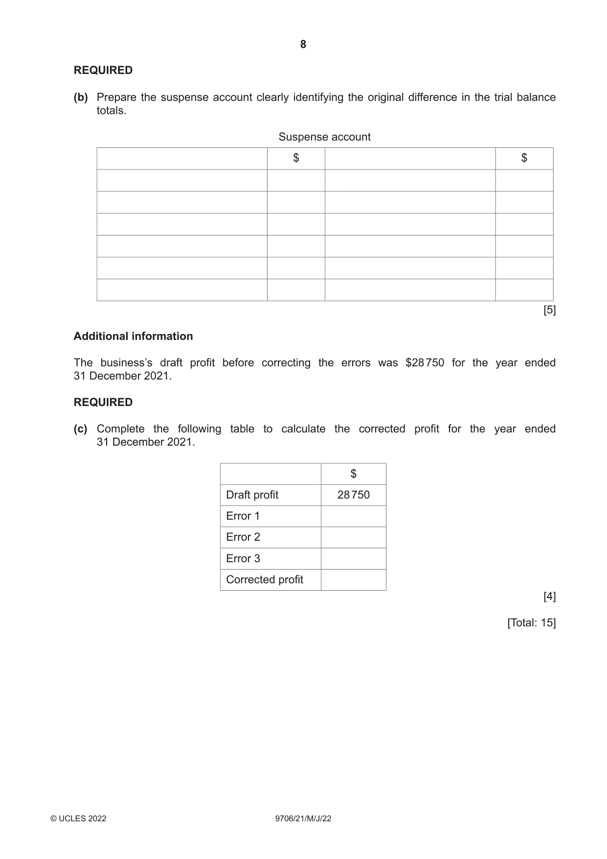 Cambridge A Level Accounting 9706 2022 May/June Paper 2 · Variant 1 question paper, page 8 of 20