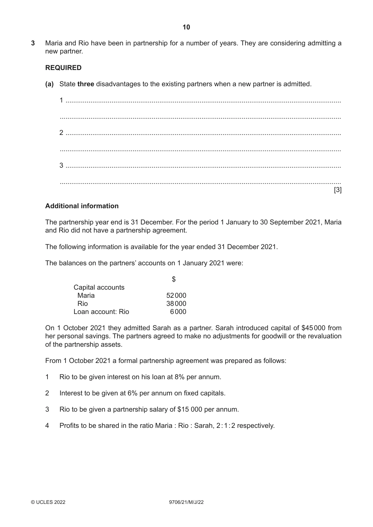 Cambridge A Level Accounting 9706 2022 May/June Paper 2 · Variant 1 question paper, page 10 of 20