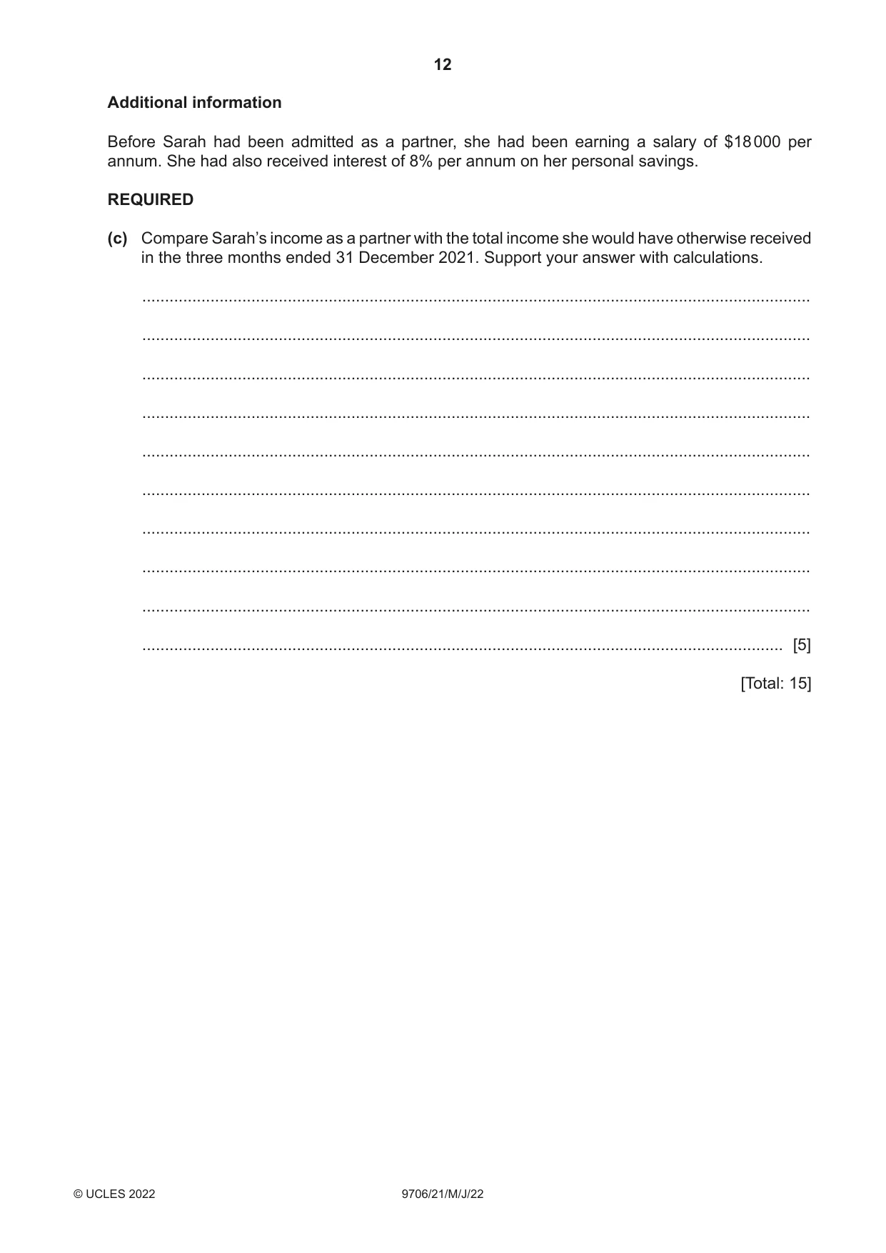 Cambridge A Level Accounting 9706 2022 May/June Paper 2 · Variant 1 question paper, page 12 of 20