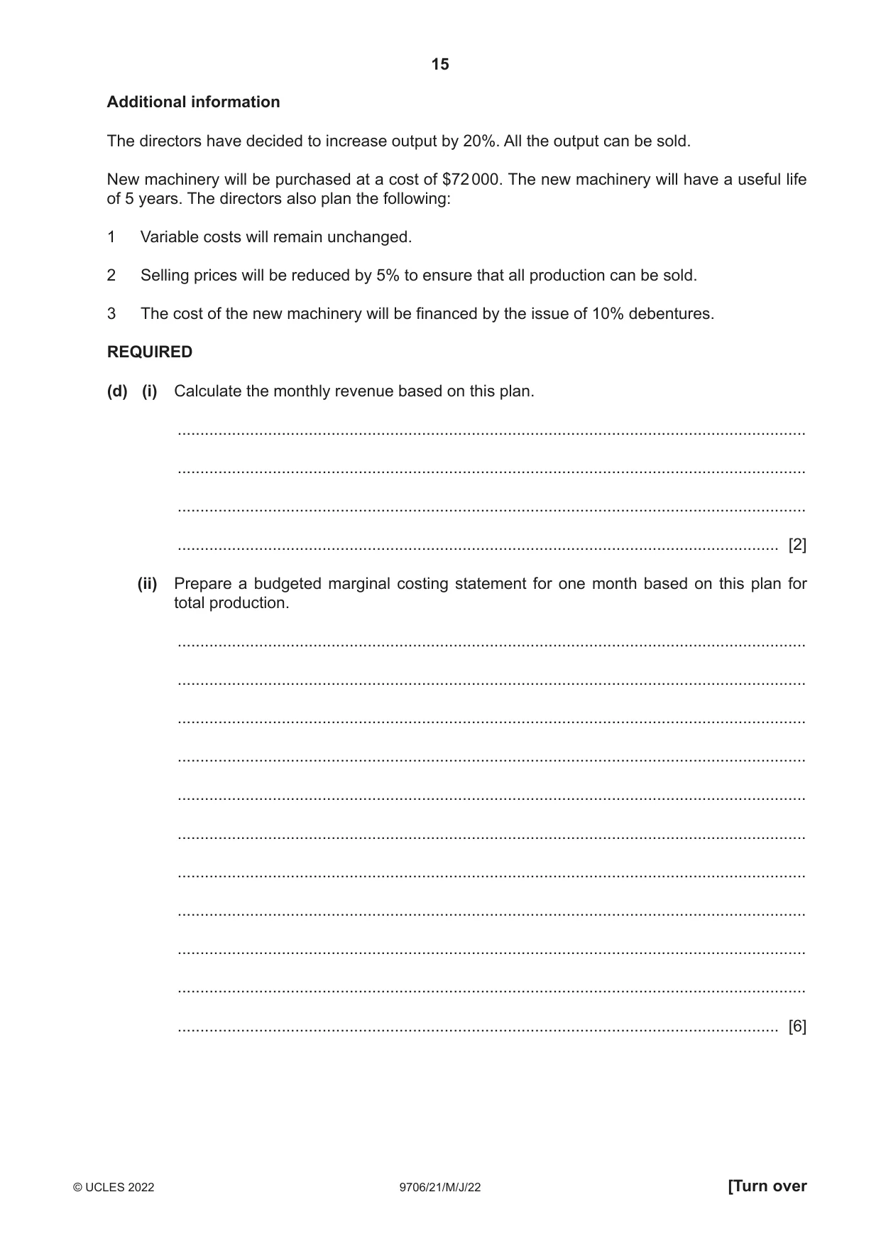 Cambridge A Level Accounting 9706 2022 May/June Paper 2 · Variant 1 question paper, page 15 of 20