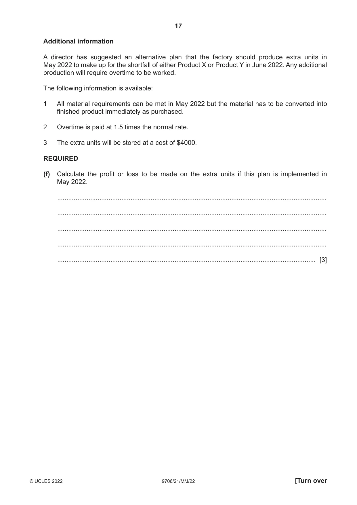 Cambridge A Level Accounting 9706 2022 May/June Paper 2 · Variant 1 question paper, page 17 of 20