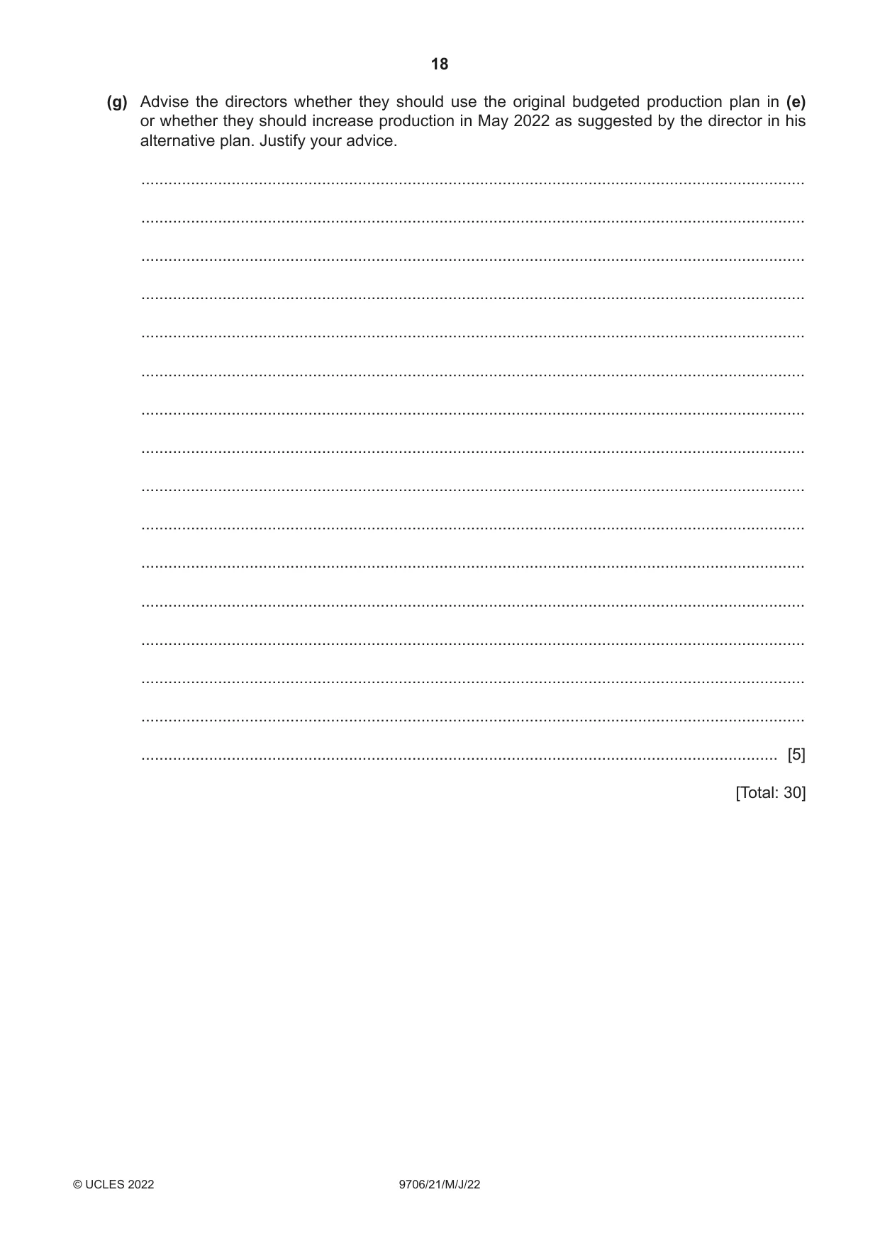 Cambridge A Level Accounting 9706 2022 May/June Paper 2 · Variant 1 question paper, page 18 of 20