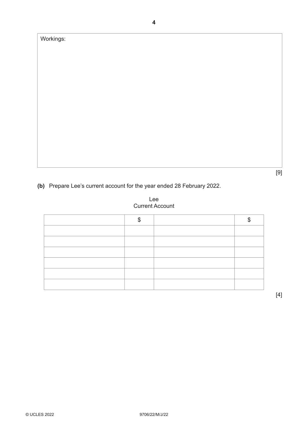 Cambridge A Level Accounting 9706 2022 May/June Paper 2 · Variant 2 question paper, page 4 of 20