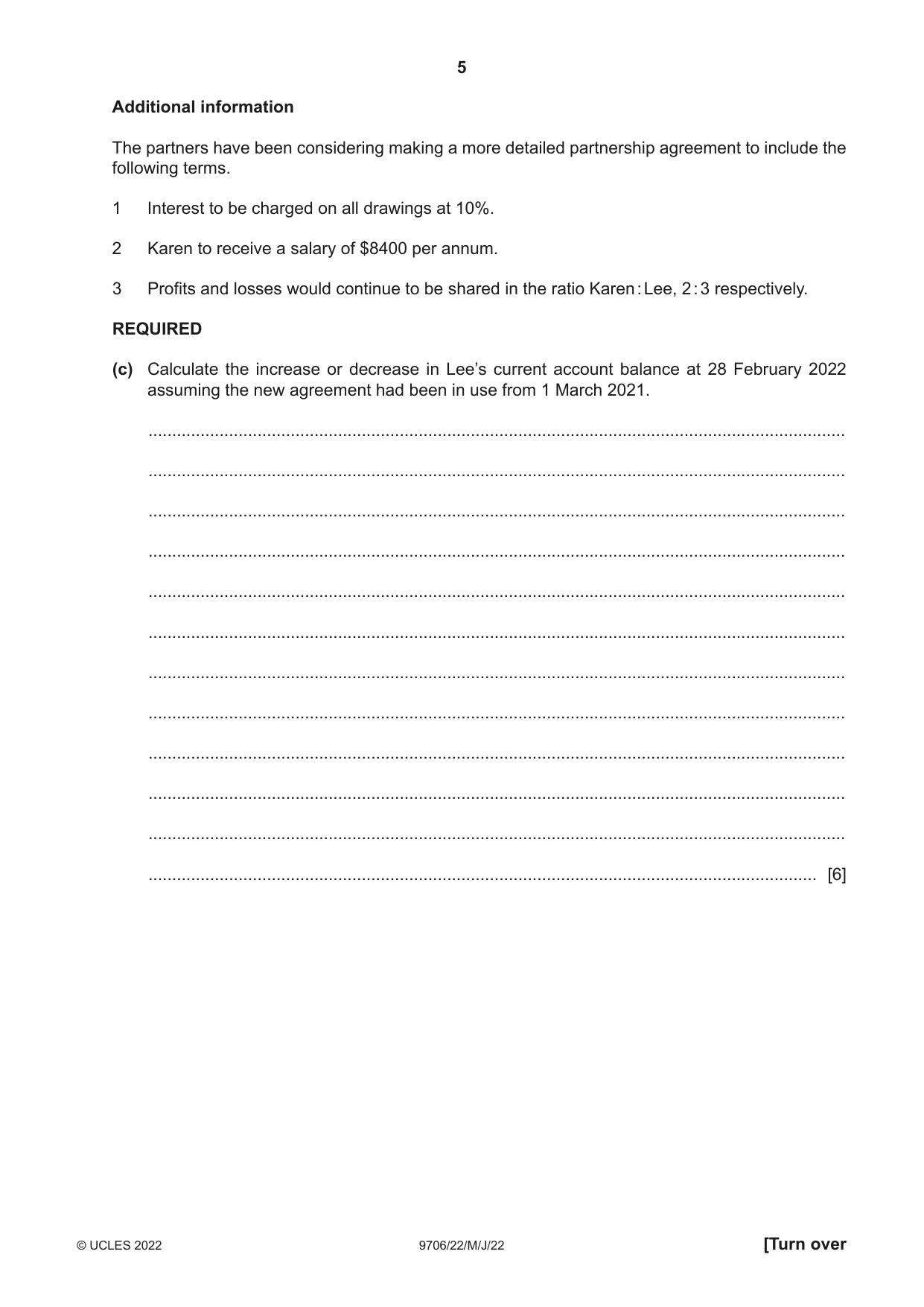 Cambridge A Level Accounting 9706 2022 May/June Paper 2 · Variant 2 question paper, page 5 of 20