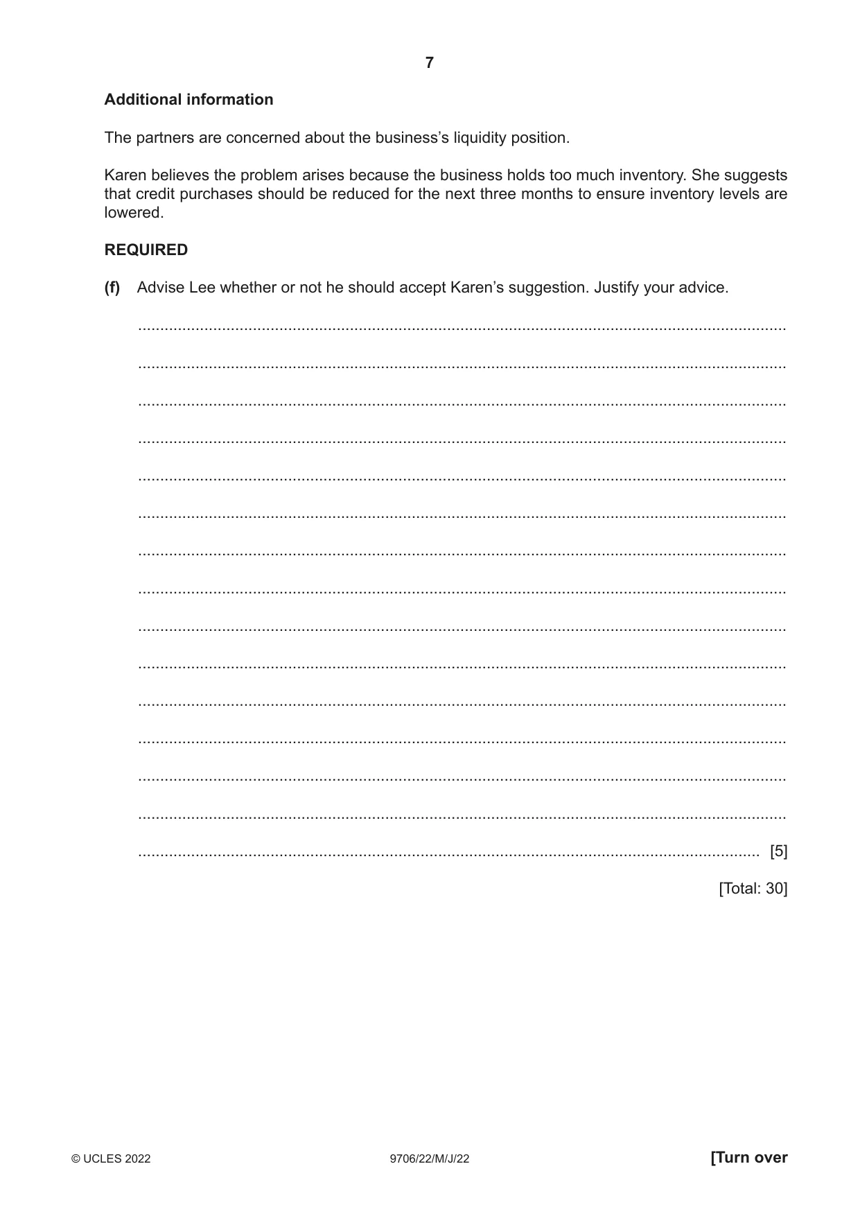 Cambridge A Level Accounting 9706 2022 May/June Paper 2 · Variant 2 question paper, page 7 of 20