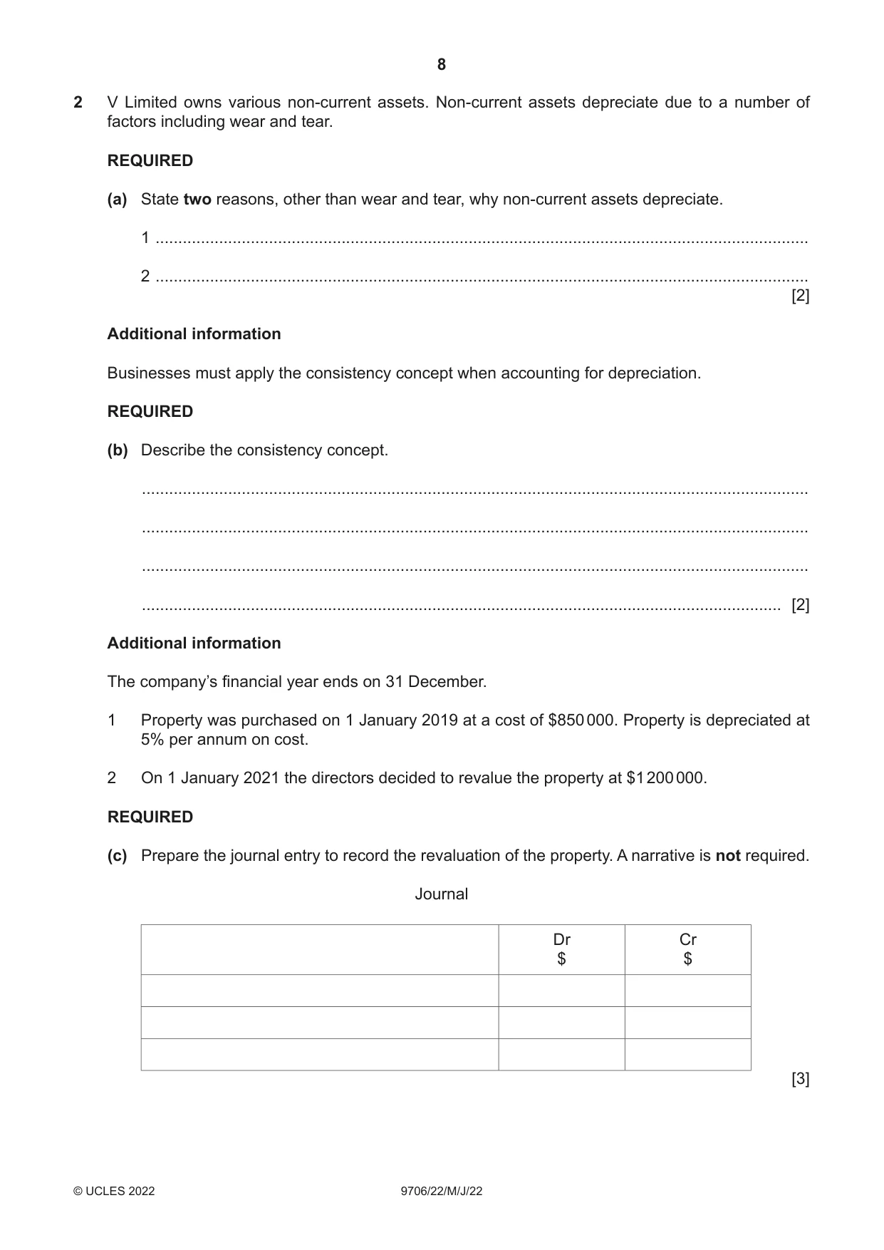 Cambridge A Level Accounting 9706 2022 May/June Paper 2 · Variant 2 question paper, page 8 of 20